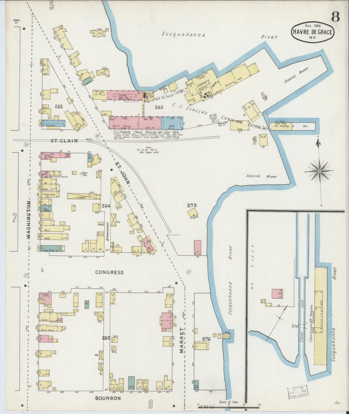 Sanborn Fire Insurance Map from Havre De Grace, Harford County, Maryland (1894), Sheet #0008 - Historic Sanborn Fire Insurance Map Print, vintage old map wall art