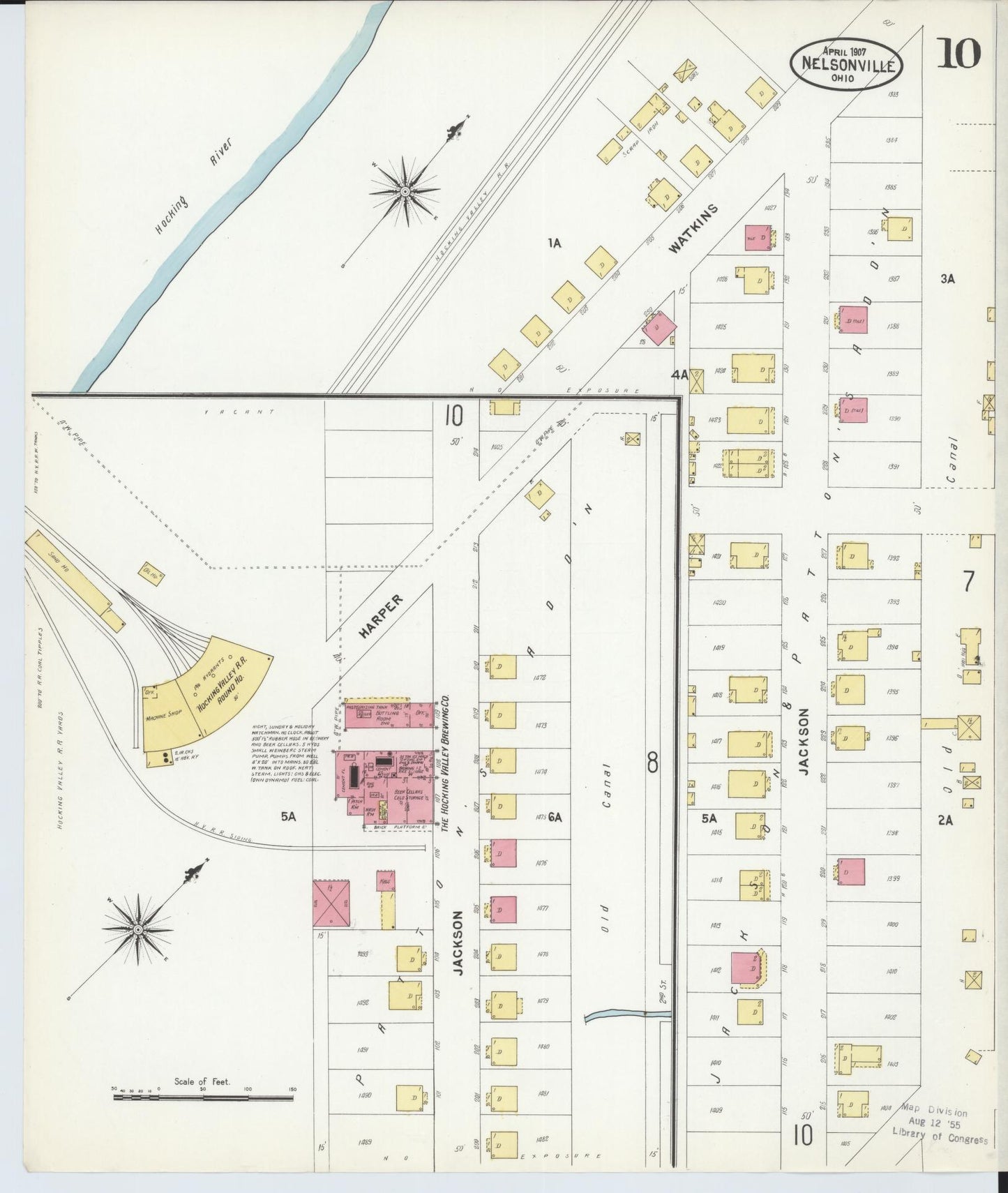 Sanborn Fire Insurance Map from Nelsonville, Athens County, Ohio (1907), Sheet #0010 - Historic Sanborn Fire Insurance Map Print, vintage old map wall art, antique decor, genealogy gift, Ohio Ohio map