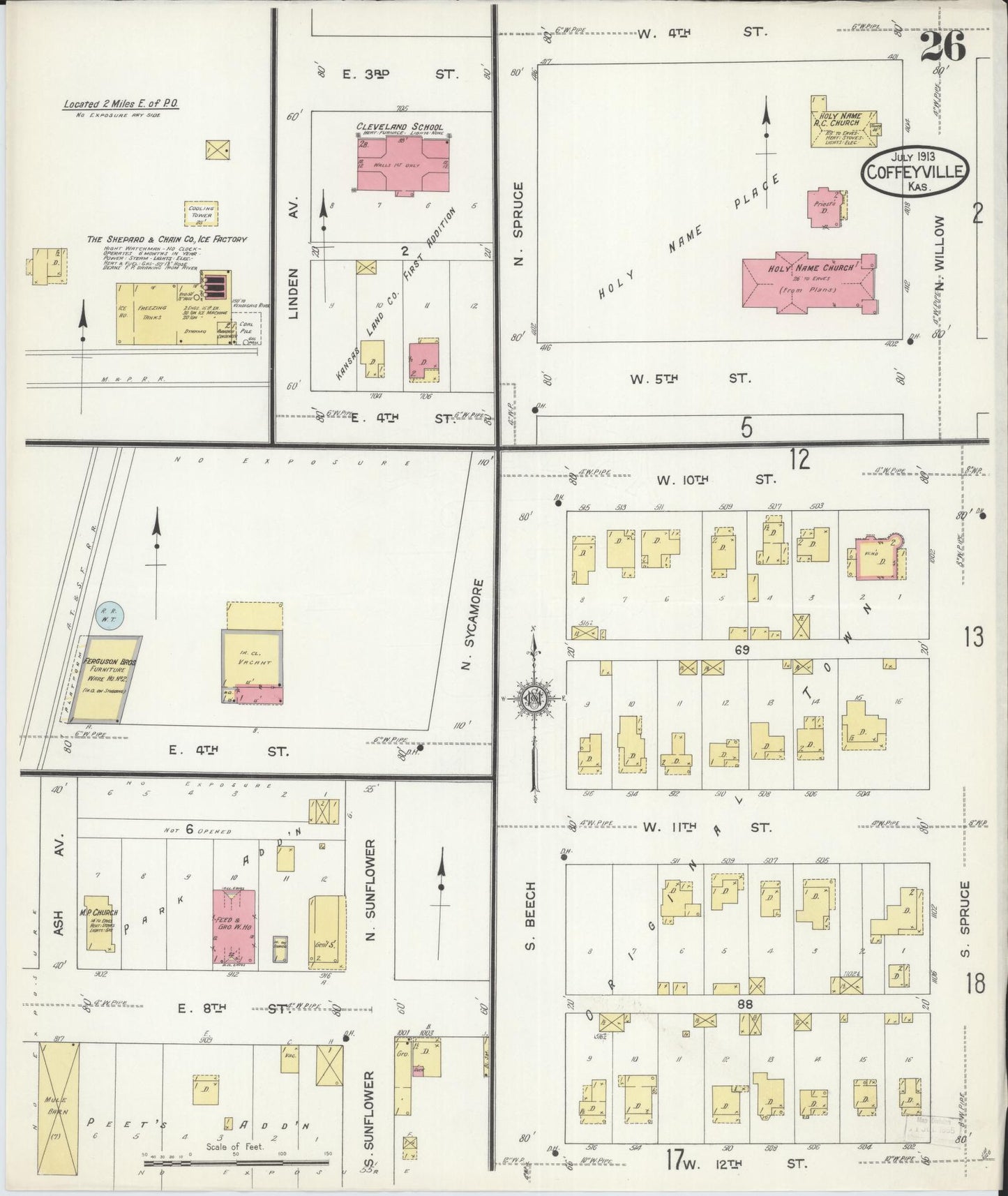 Sanborn Fire Insurance Map from Coffeyville, Montgomery County, Kansas (1913), Sheet #0026 - Historic Sanborn Fire Insurance Map Print, vintage old map wall art, antique decor, genealogy gift, Kansas Kansas map