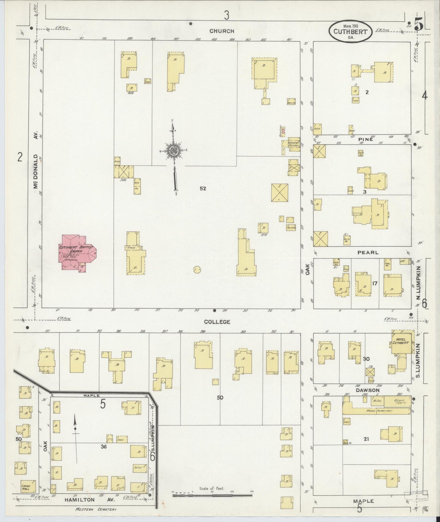 Sanborn Fire Insurance Map from Cuthbert, Randolph County, Georgia (1911), Sheet #0005 - Historic Sanborn Fire Insurance Map Print, vintage old map wall art, antique decor, genealogy gift, Georgia Georgia map