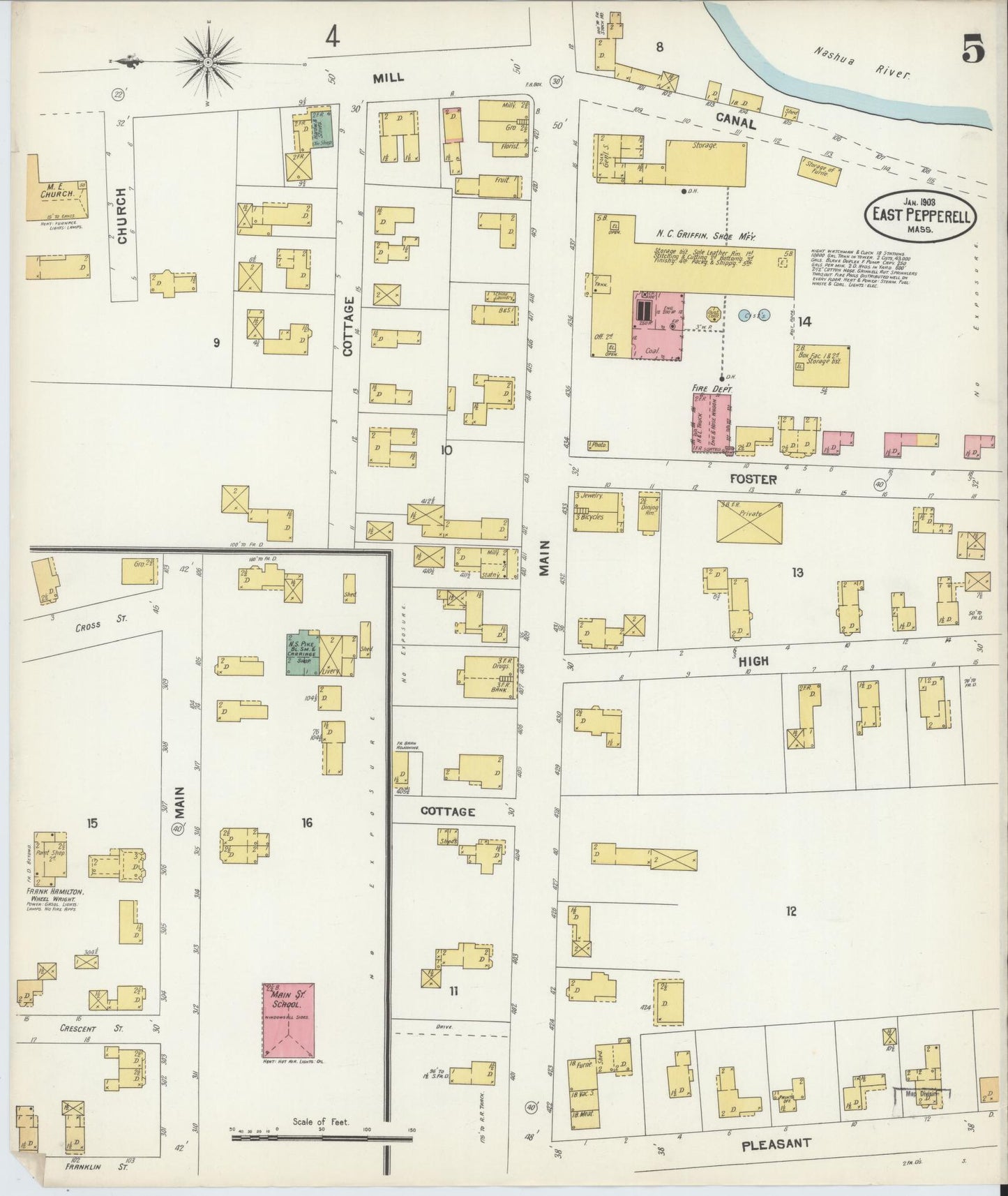 Sanborn Fire Insurance Map from East Pepperell, Middlesex County, Massachusetts (1903), Sheet #0005 - Complete Map Set gallery image, historic Sanborn map, vintage wall art, Massachusetts Massachusetts