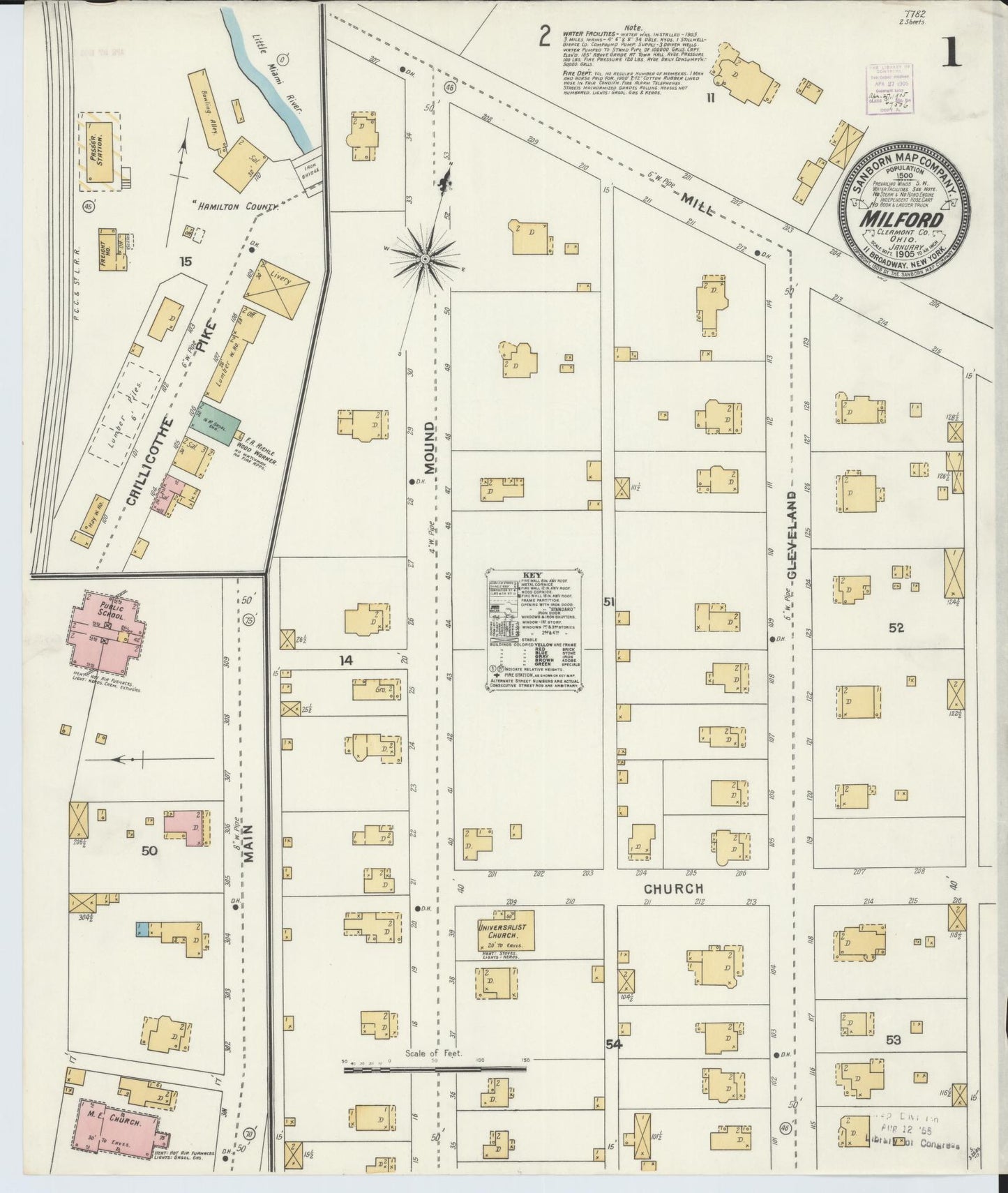 Sanborn Fire Insurance Map from Milford, Clermont And Hamilton County, Ohio (1905), Sheet #0001 - Historic Sanborn Fire Insurance Map Print, vintage old map wall art, antique decor, genealogy gift, Ohio Ohio map