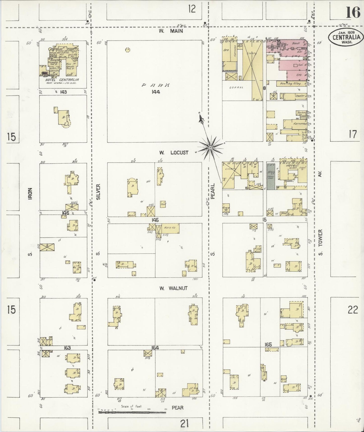 Sanborn Fire Insurance Map from Centralia, Lewis County, Washington (1909), Sheet #0016 - Historic Sanborn Fire Insurance Map Print, vintage old map wall art, antique decor, genealogy gift, Washington Washington map