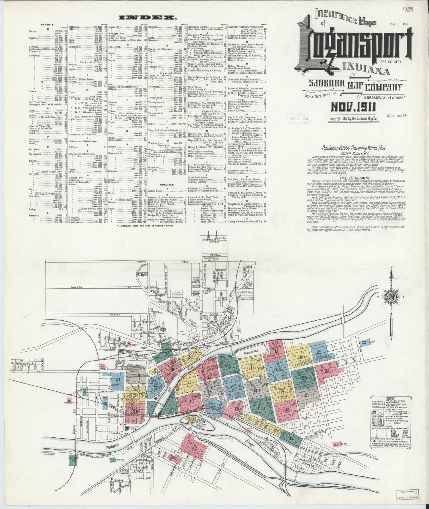 Sanborn Fire Insurance Map from Logansport, Cass County, Indiana (1911), Sheet #0001 - Historic Sanborn Fire Insurance Map Print, vintage old map wall art, antique decor, genealogy gift, Indiana Indiana map