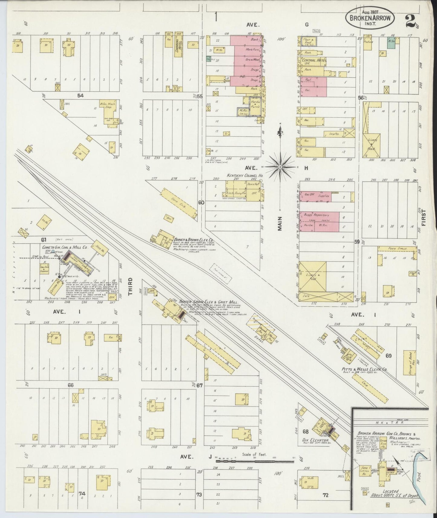 Sanborn Fire Insurance Map from Broken Arrow, Tulsa County, Oklahoma (1907), Sheet #0002 - Complete Map Set gallery image, historic Sanborn map, vintage wall art, Oklahoma Oklahoma