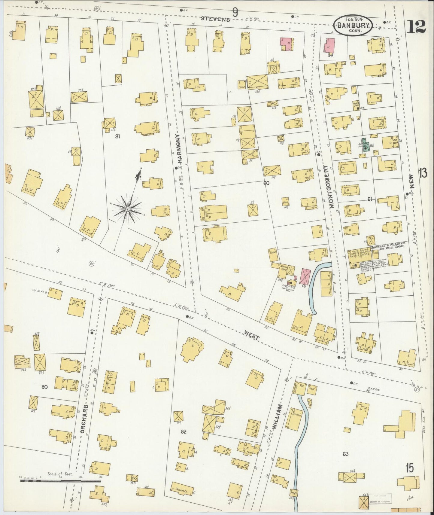 Sanborn Fire Insurance Map from Danbury, Fairfield County, Connecticut (1904), Sheet #0012 - Historic Sanborn Fire Insurance Map Print, vintage old map wall art, antique decor, genealogy gift, Connecticut Connecticut map