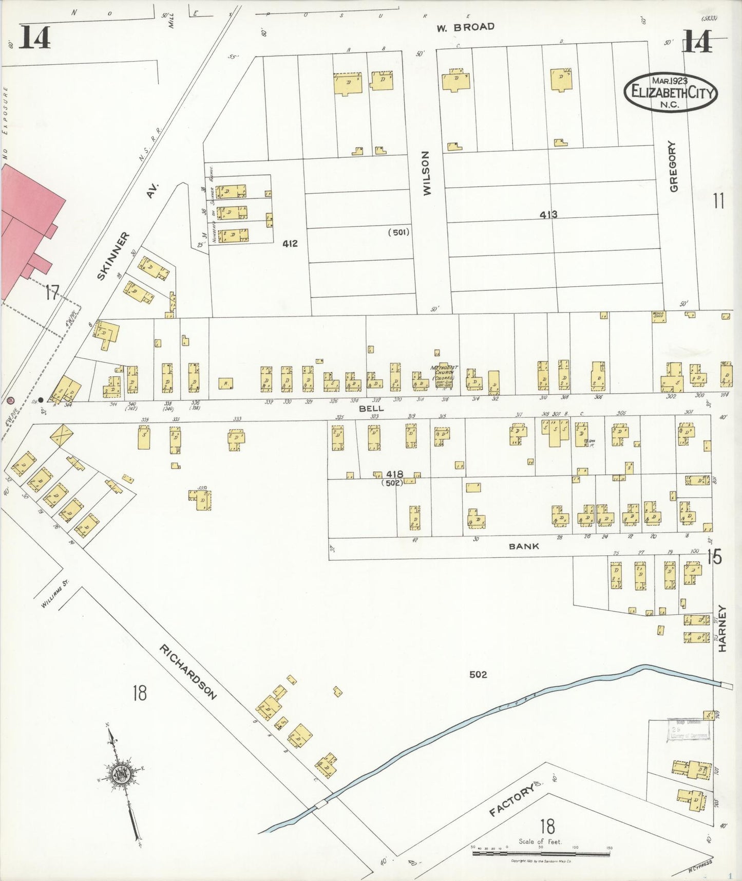 Sanborn Fire Insurance Map from Elizabeth City, Pasquotank County, North Carolina (1923), Sheet #0014 - Historic Sanborn Fire Insurance Map Print, vintage old map wall art, antique decor, genealogy gift, North Carolina North Carolina map