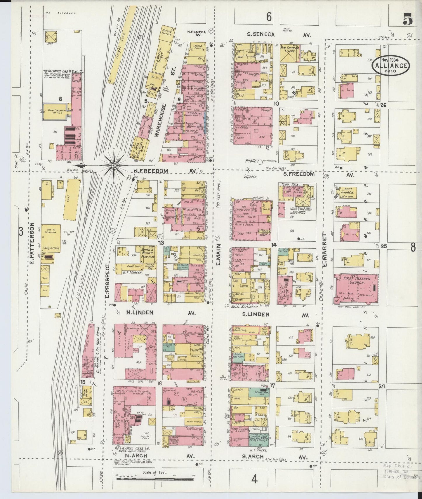 Sanborn Fire Insurance Map from Alliance, Stark County, Ohio (1904), Sheet #0005 - Historic Sanborn Fire Insurance Map Print, vintage old map wall art, antique decor, genealogy gift, Ohio Ohio map