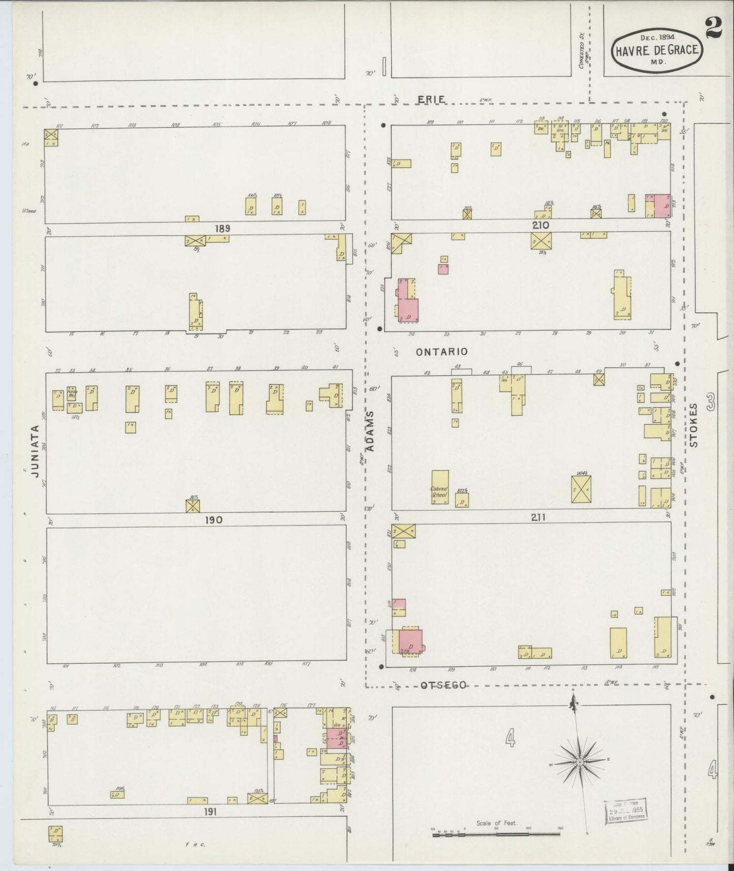 Sanborn Fire Insurance Map from Havre De Grace, Harford County, Maryland (1894), Sheet #0002 - Historic Sanborn Fire Insurance Map Print, vintage old map wall art