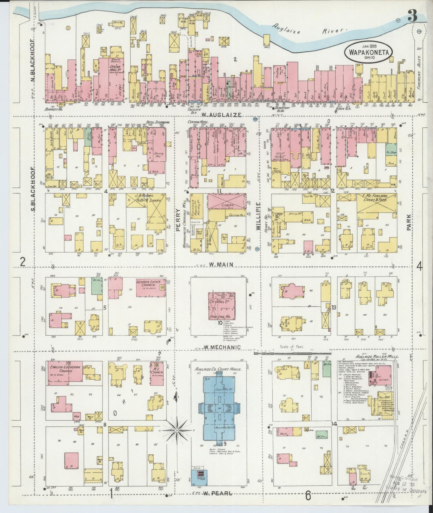 Sanborn Fire Insurance Map from Wapakoneta, Auglaize County, Ohio (1899), Sheet #0003 - Historic Sanborn Fire Insurance Map Print, vintage old map wall art, antique decor, genealogy gift, Ohio Ohio map
