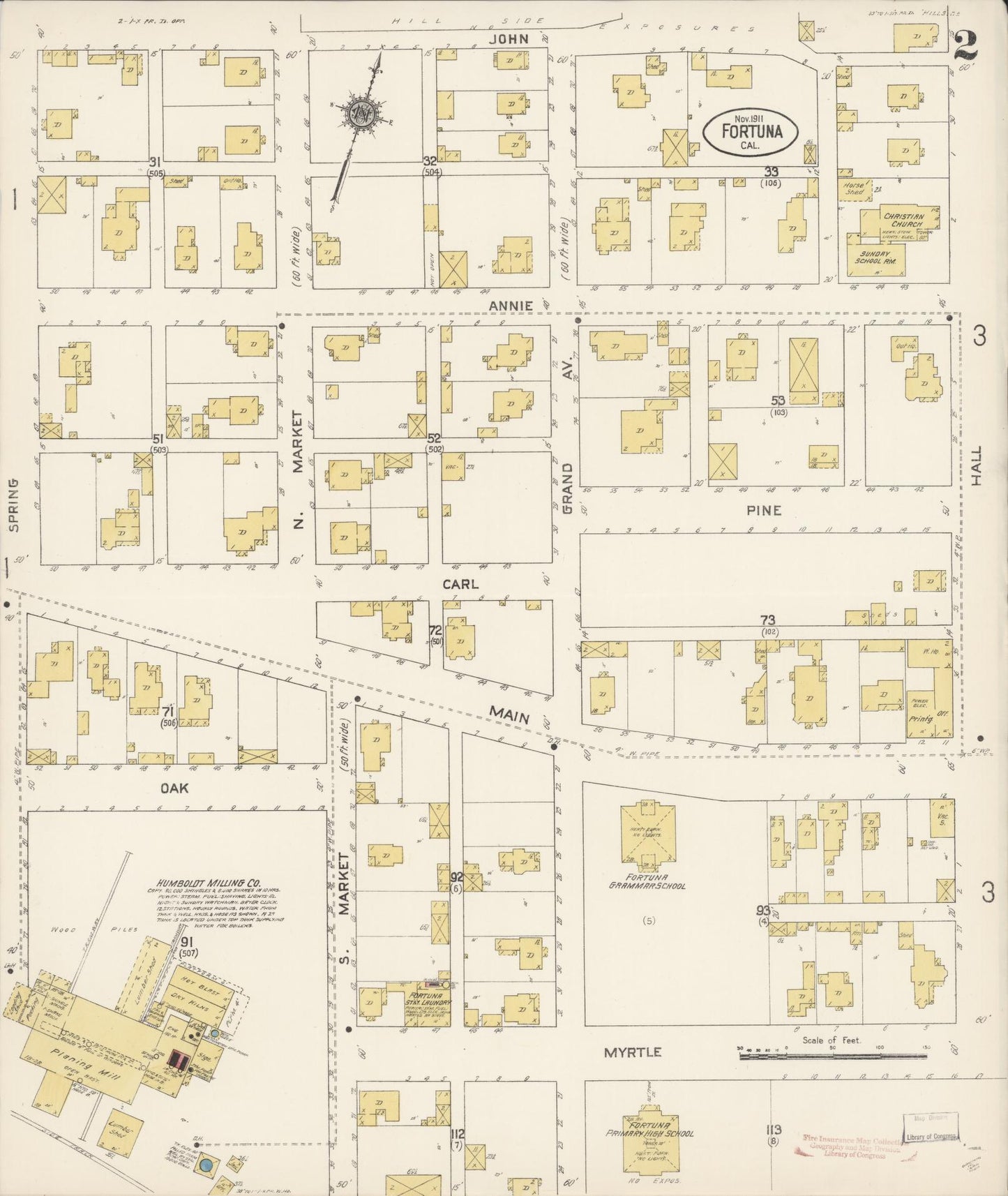 Sanborn Fire Insurance Map from Fortuna, Humboldt County, California (1911), Sheet #0002 - Historic Sanborn Fire Insurance Map Print, vintage old map wall art, antique decor, genealogy gift, California California map
