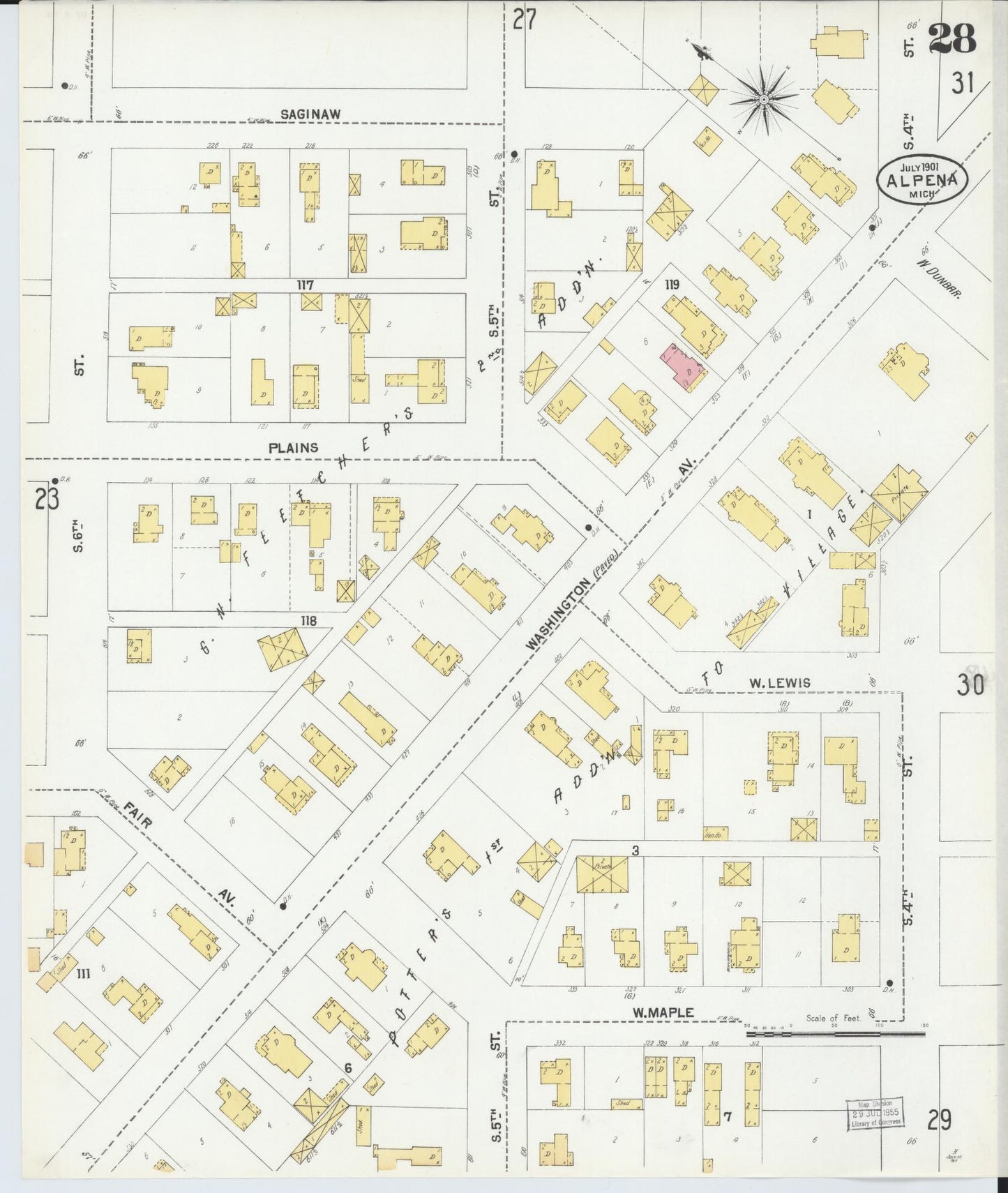 Sanborn Fire Insurance Map from Alpena, Alpena County, Michigan (1901), Sheet #0028 - Historic Sanborn Fire Insurance Map Print, vintage old map wall art, antique decor, genealogy gift, Michigan Michigan map