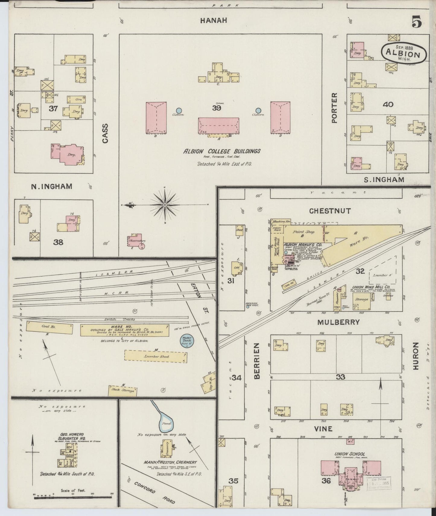 Sanborn Fire Insurance Map from Albion, Calhoun County, Michigan (1888), Sheet #0005 - Complete Map Set gallery image, historic Sanborn map, vintage wall art, Michigan Michigan