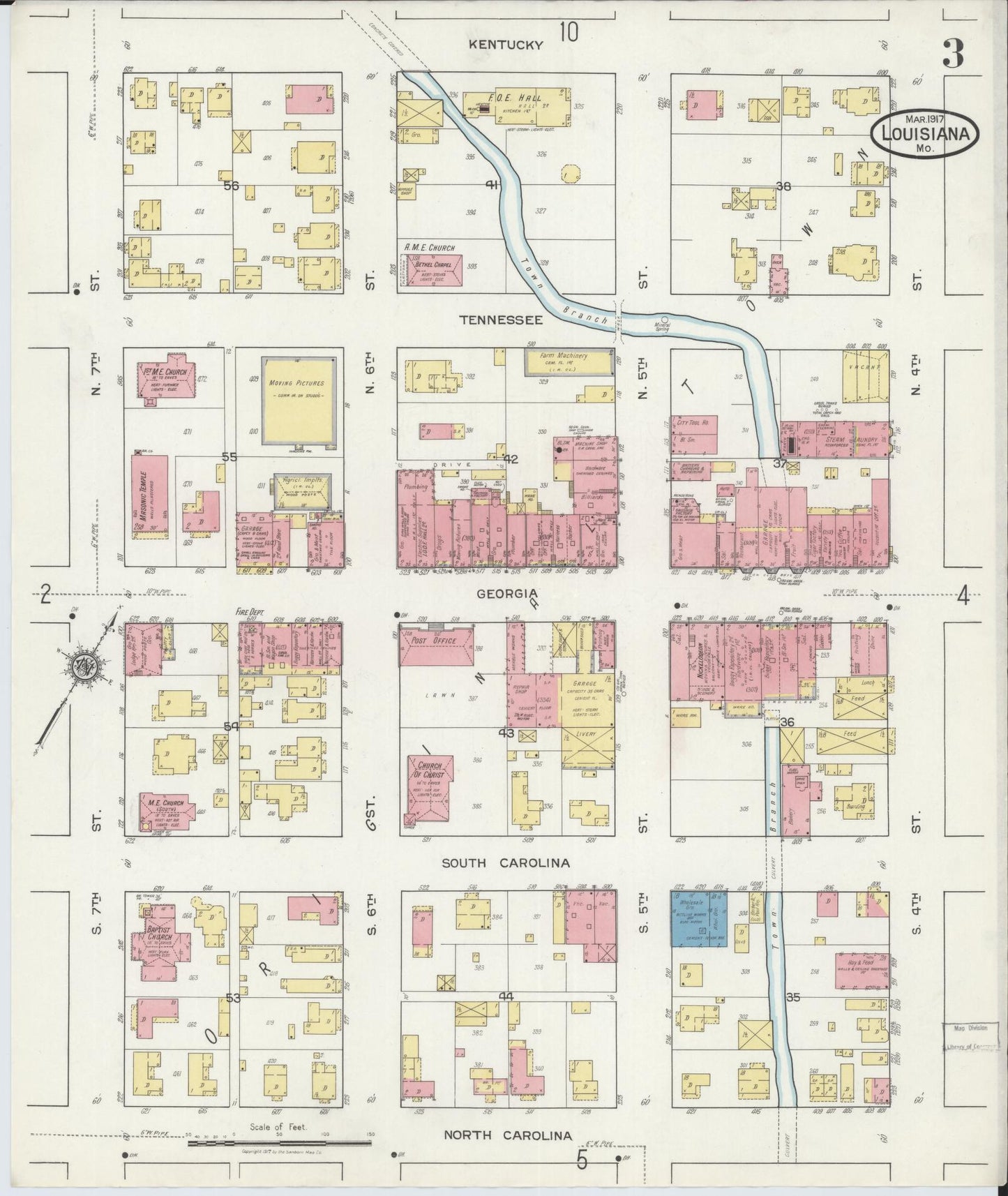 Sanborn Fire Insurance Map from Louisiana, Pike County, Missouri (1917), Sheet #0003 - Historic Sanborn Fire Insurance Map Print, vintage old map wall art, antique decor, genealogy gift, Missouri Missouri map