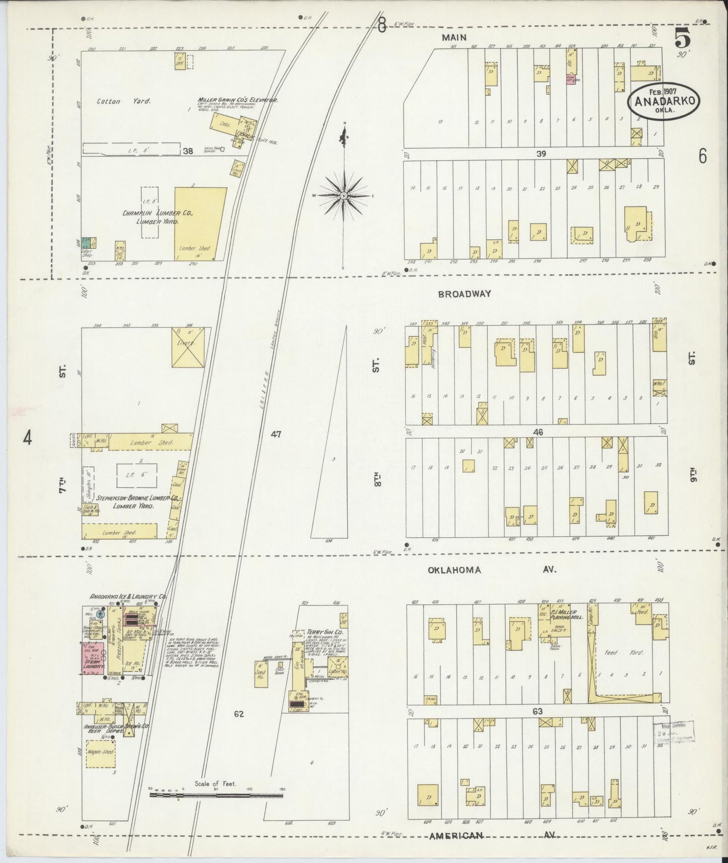 Sanborn Fire Insurance Map from Anadarko, Caddo County, Oklahoma (1907), Sheet #0005 - Historic Sanborn Fire Insurance Map Print, vintage old map wall art, antique decor, genealogy gift, Oklahoma Oklahoma map