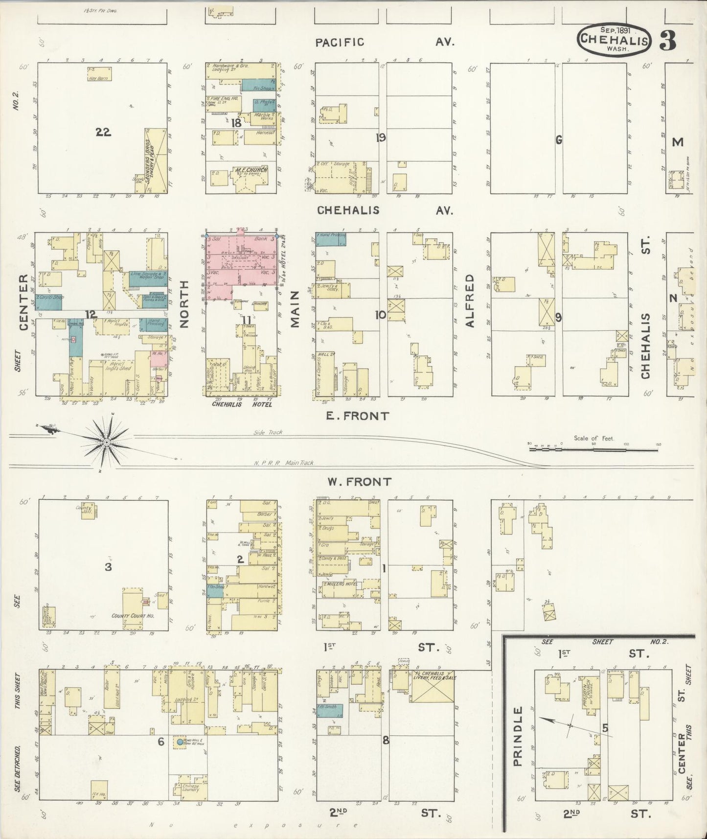 Sanborn Fire Insurance Map from Chehalis, Lewis County, Washington (1891), Sheet #0003 - Complete Map Set gallery image, historic Sanborn map, vintage wall art, Washington Washington