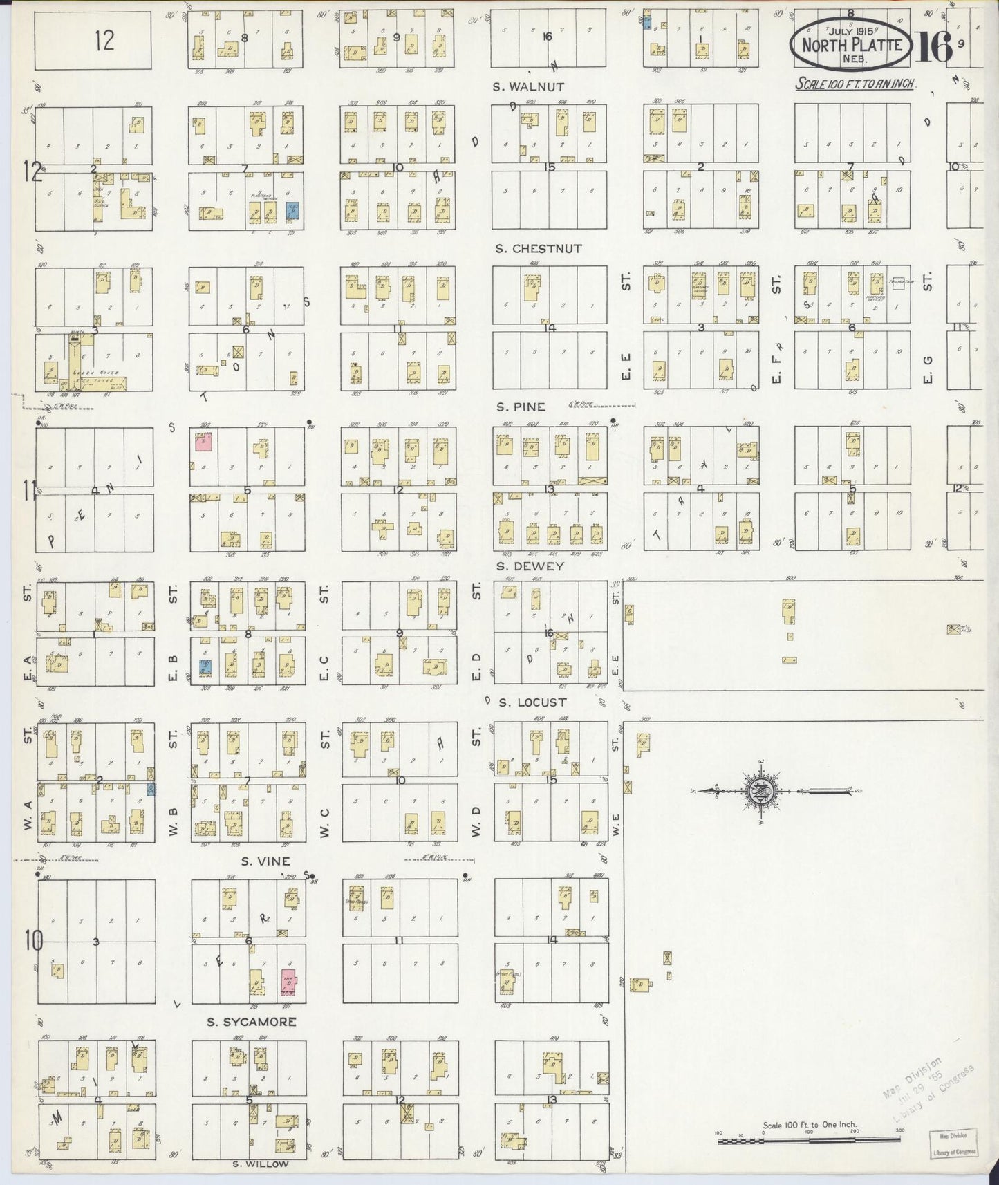 Sanborn Fire Insurance Map from North Platte, Lincoln County, Nebraska (1915), Sheet #0016 - Historic Sanborn Fire Insurance Map Print, vintage old map wall art, antique decor, genealogy gift, Nebraska Nebraska map