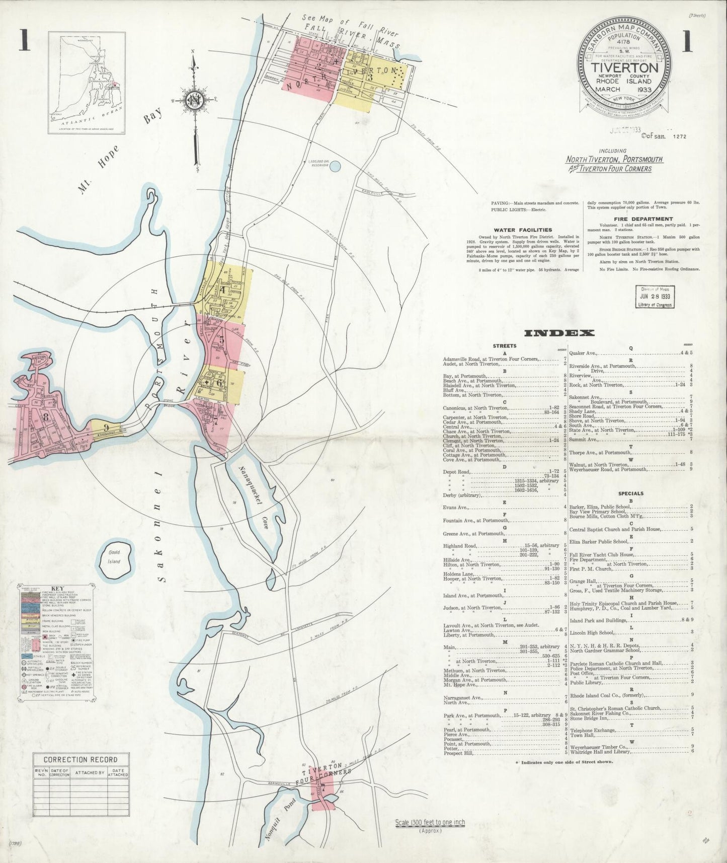 Sanborn Fire Insurance Map from Tiverton, Newport County, Rhode Island. (1933) – Historic Sanborn Fire Insurance Map Print