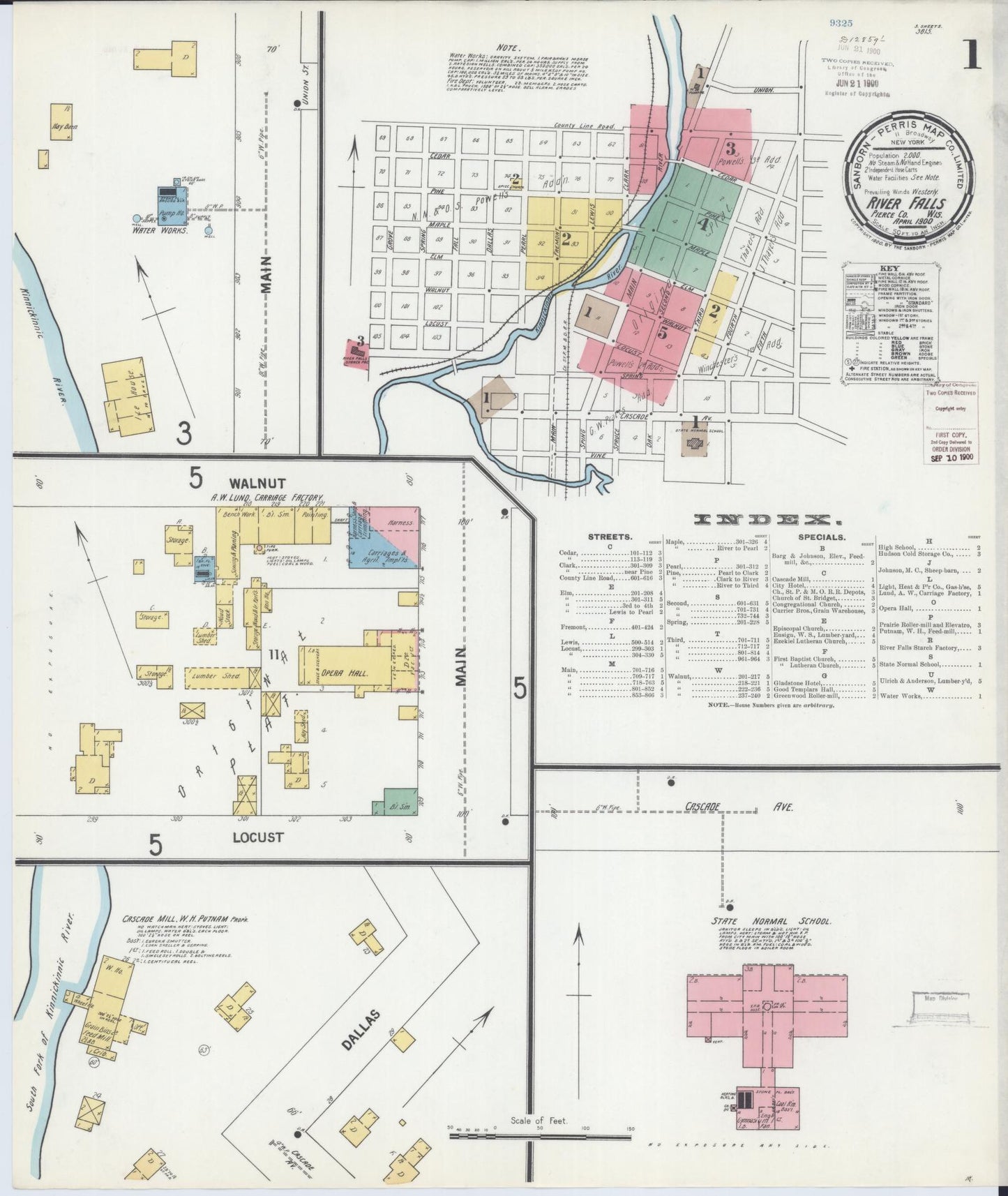 Sanborn Fire Insurance Map from River Falls, St. Croix and Pierce Counties, Wisconsin (1900), Sheet #0001 - Historic Sanborn Fire Insurance Map Print, vintage old map wall art, antique decor, genealogy gift, Wisconsin Wisconsin map