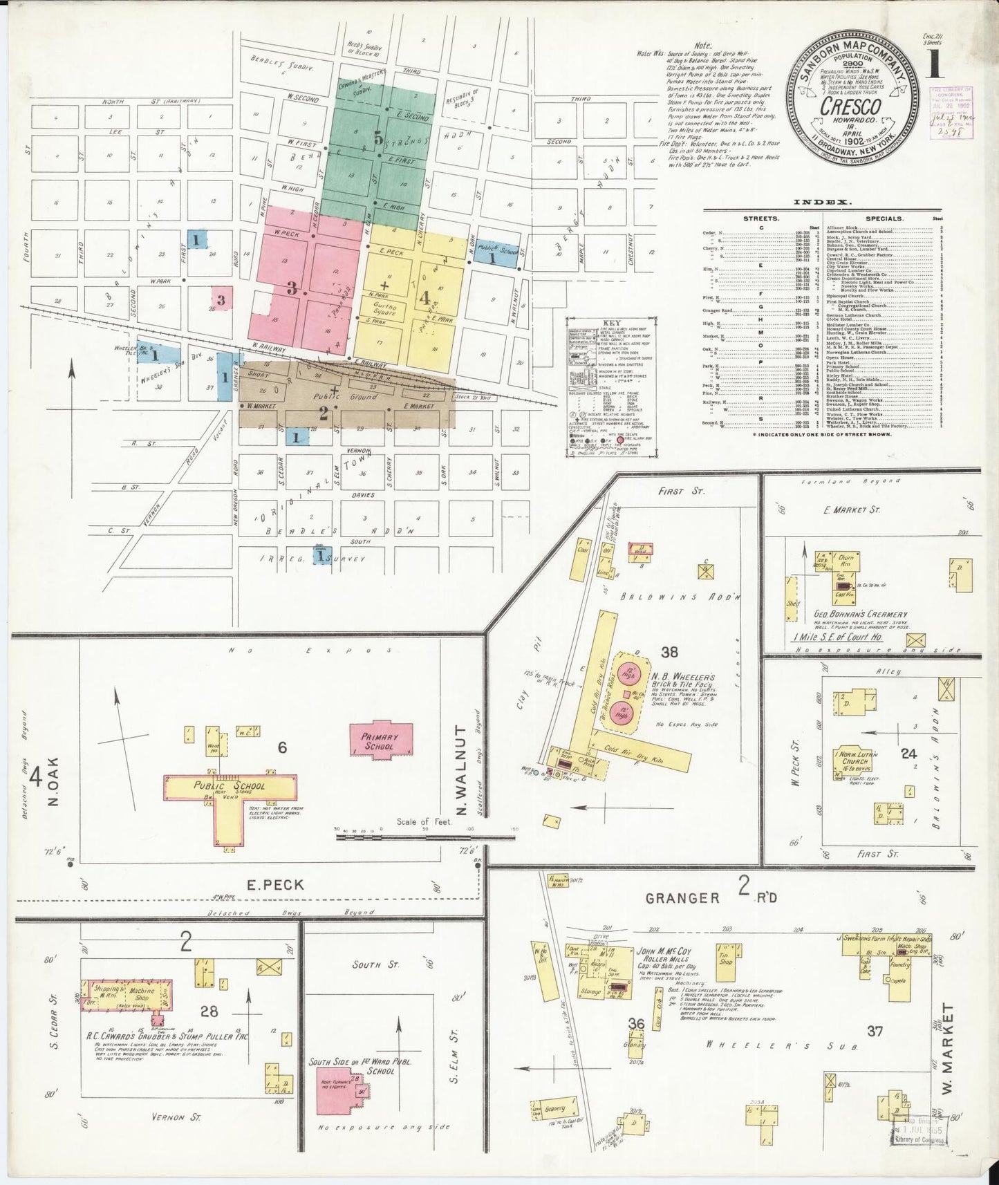 Sanborn Fire Insurance Map from Cresco, Howard County, Iowa (1902), Sheet #0001 - Historic Sanborn Fire Insurance Map Print, vintage old map wall art