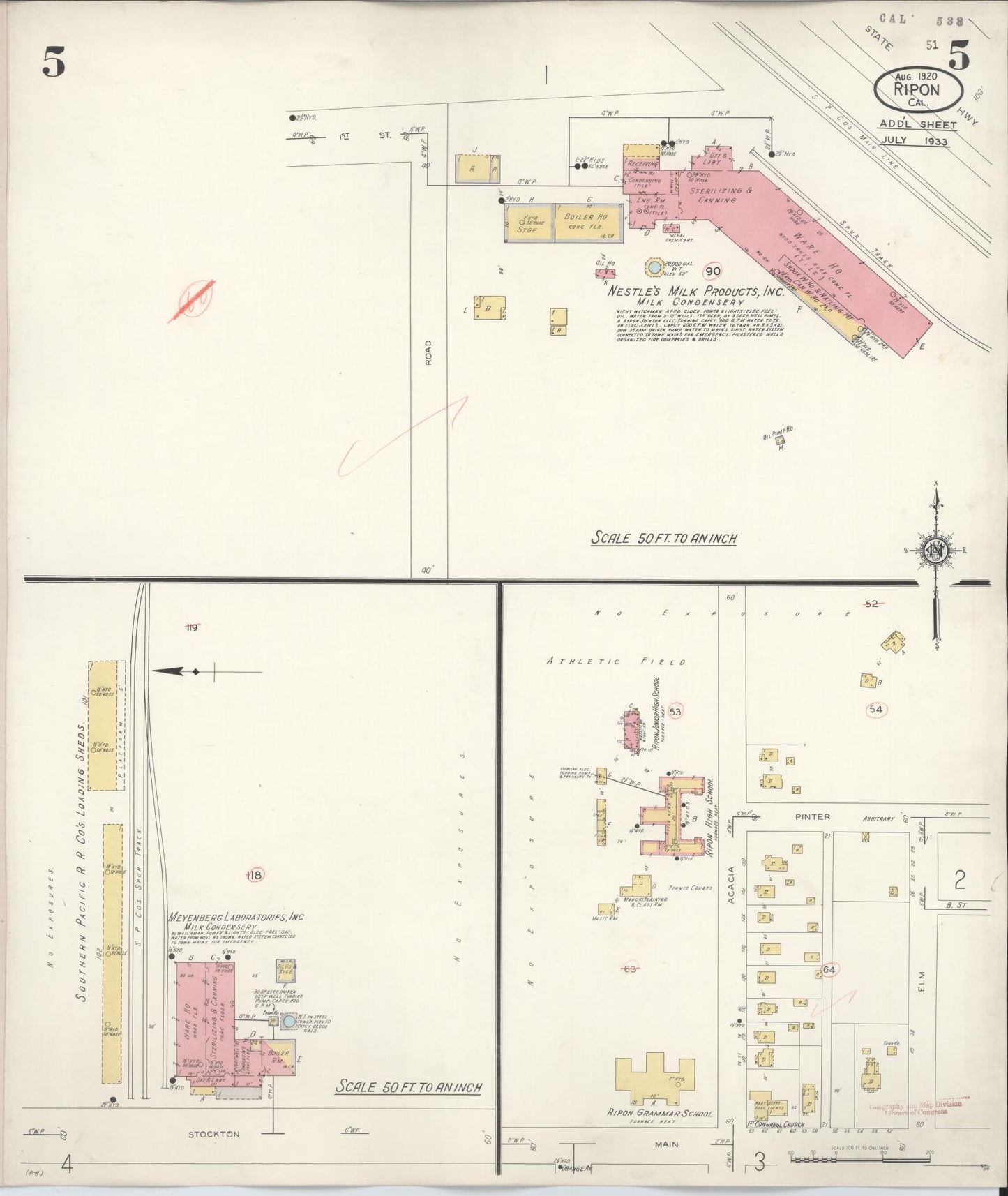 Sanborn Fire Insurance Map from Ripon, San Joaquin County, California (1933), Sheet #0005 - Complete Map Set gallery image, historic Sanborn map, vintage wall art, California California