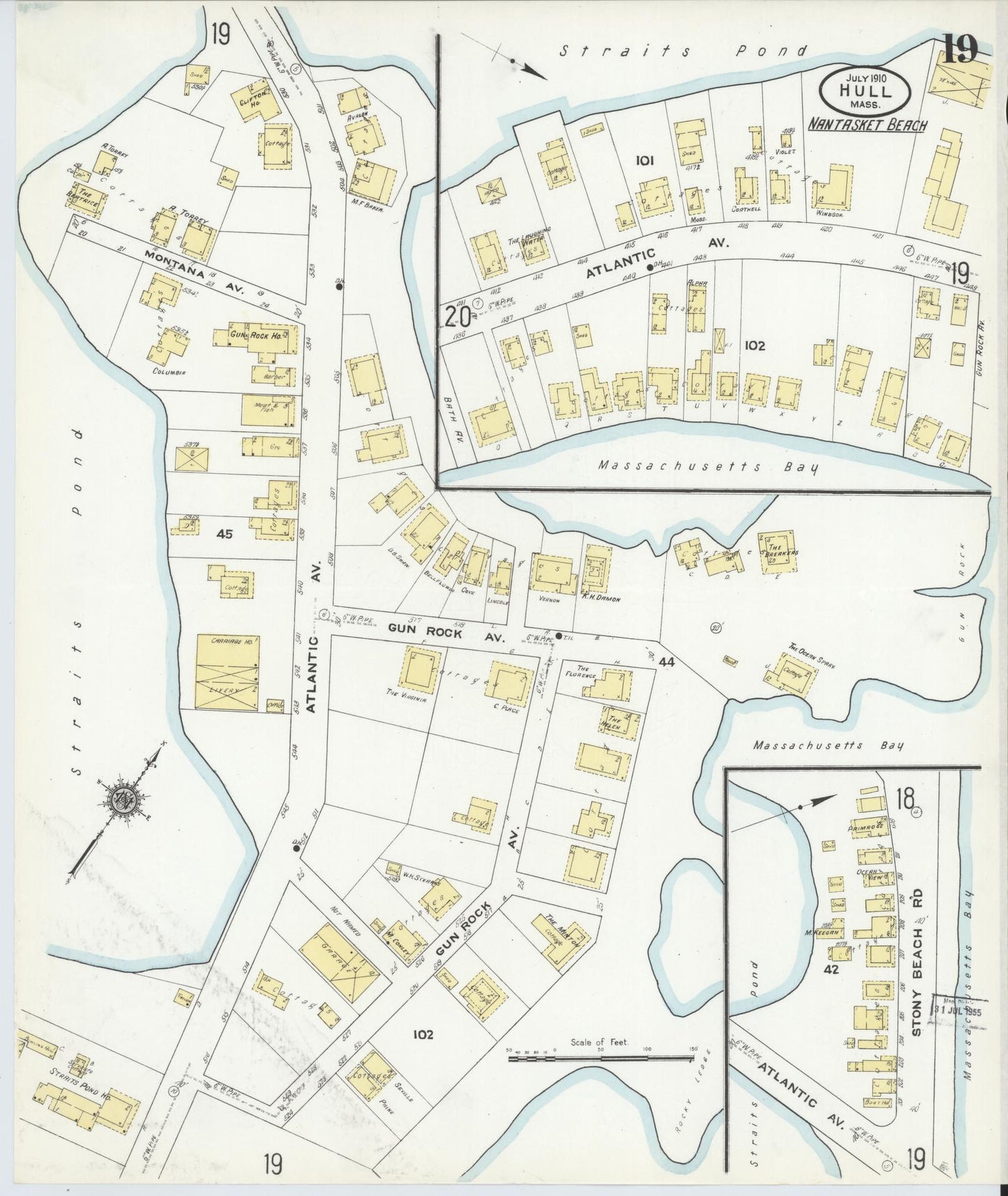 Sanborn Fire Insurance Map from Hull, Plymouth County, Massachusetts (1910), Sheet #0019 - Historic Sanborn Fire Insurance Map Print, vintage old map wall art, antique decor, genealogy gift, Massachusetts Massachusetts map
