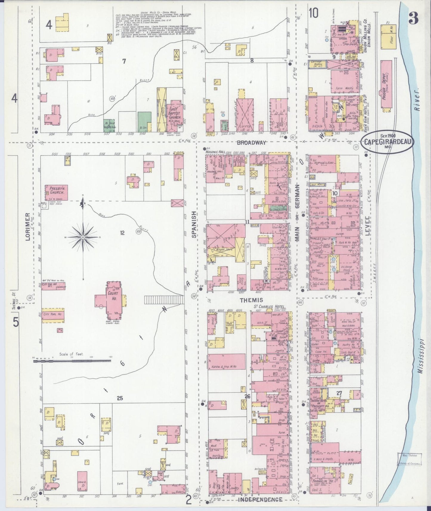 Sanborn Fire Insurance Map from Cape Girardeau, Cape Girardeau County, Missouri (1900), Sheet #0003 - Historic Sanborn Fire Insurance Map Print, vintage old map wall art, antique decor, genealogy gift, Missouri Missouri map