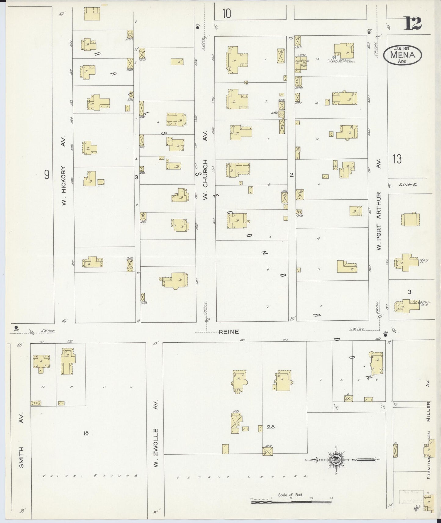 Sanborn Fire Insurance Map from Mena, Polk County, Arkansas (1914), Sheet #0012 - Historic Sanborn Fire Insurance Map Print, vintage old map wall art, antique decor, genealogy gift, Arkansas Arkansas map