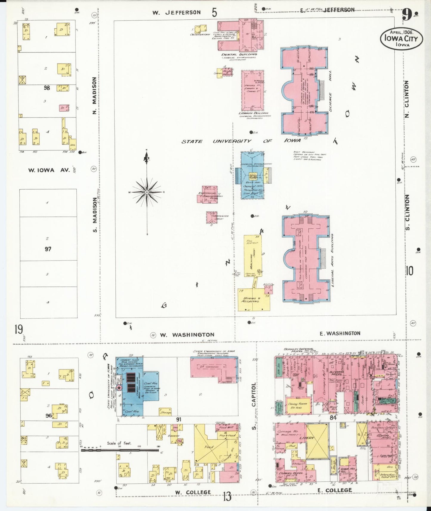Sanborn Fire Insurance Map from Iowa City, Johnson County, Iowa (1906), Sheet #0009 - Historic Sanborn Fire Insurance Map Print, vintage old map wall art