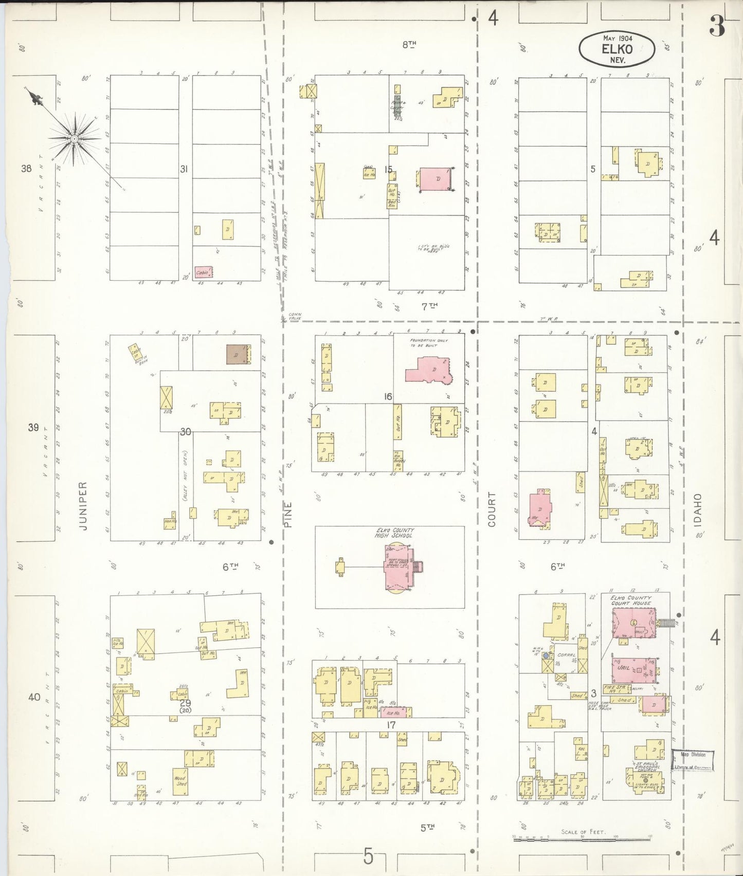 Sanborn Fire Insurance Map from Elko, Elko County, Nevada (1904), Sheet #0003 - Historic Sanborn Fire Insurance Map Print, vintage old map wall art, antique decor, genealogy gift, Nevada Nevada map