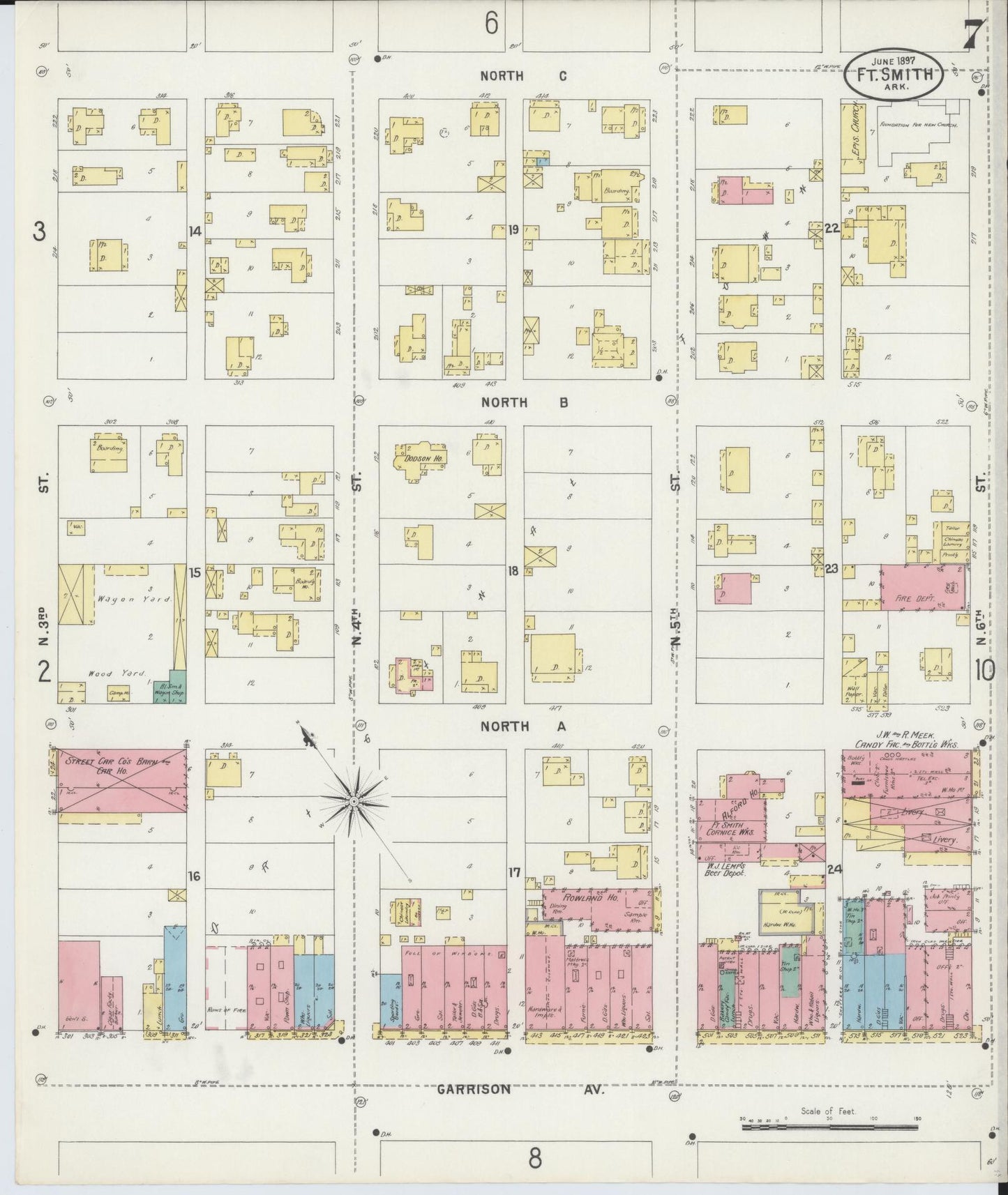 Sanborn Fire Insurance Map from Fort Smith, Sebastian County, Arkansas (1897), Sheet #0007 - Historic Sanborn Fire Insurance Map Print, vintage old map wall art, antique decor, genealogy gift, Arkansas Arkansas map
