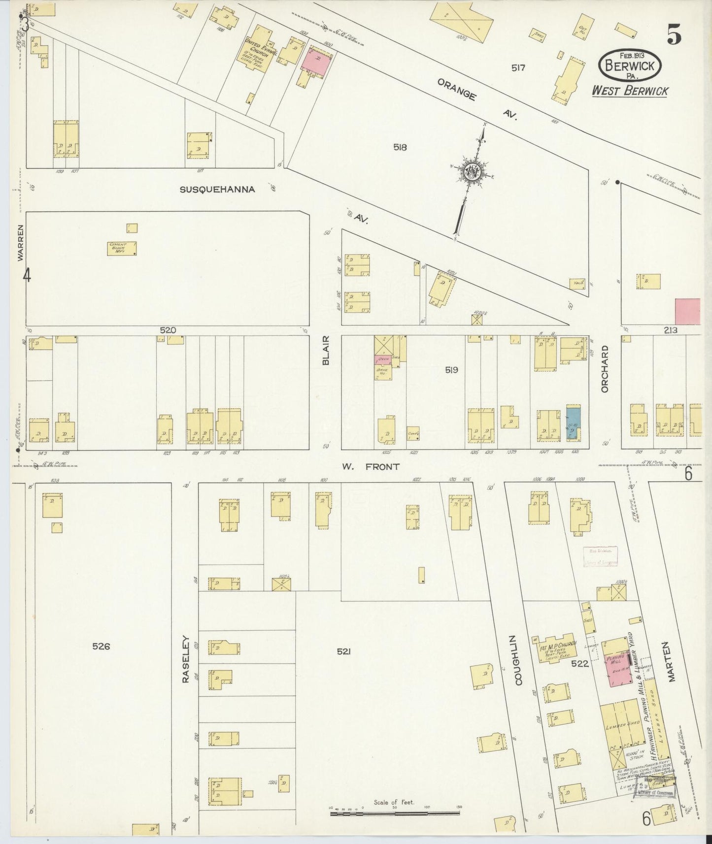 Sanborn Fire Insurance Map from Berwick, Columbia County, Pennsylvania (1913), Sheet #0005 - Historic Sanborn Fire Insurance Map Print, vintage old map wall art, antique decor, genealogy gift, Pennsylvania Pennsylvania map