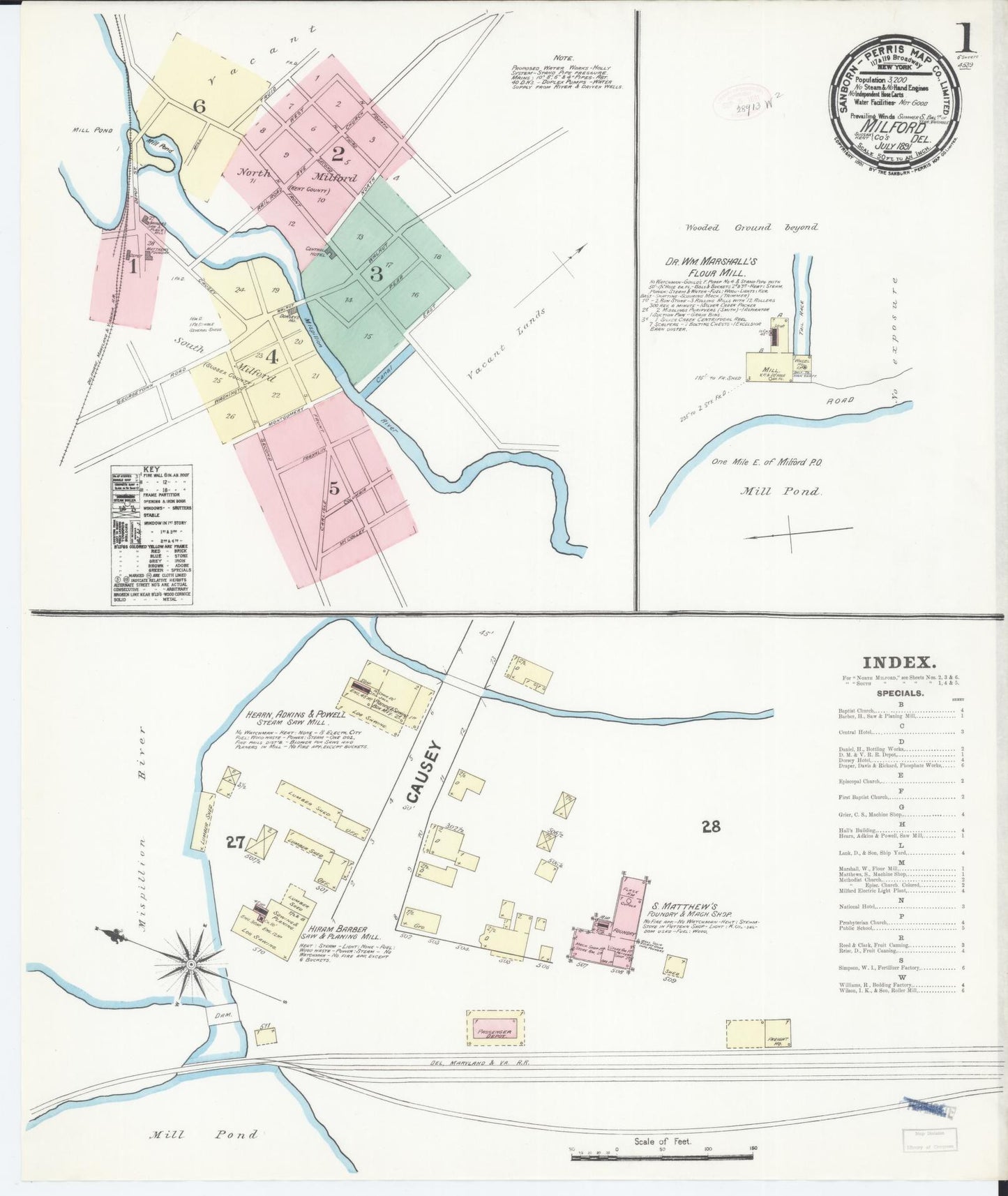 Sanborn Fire Insurance Map from Milford, Kent And Sussex Counties, Delaware. (1891) – Historic Sanborn Fire Insurance Map Print