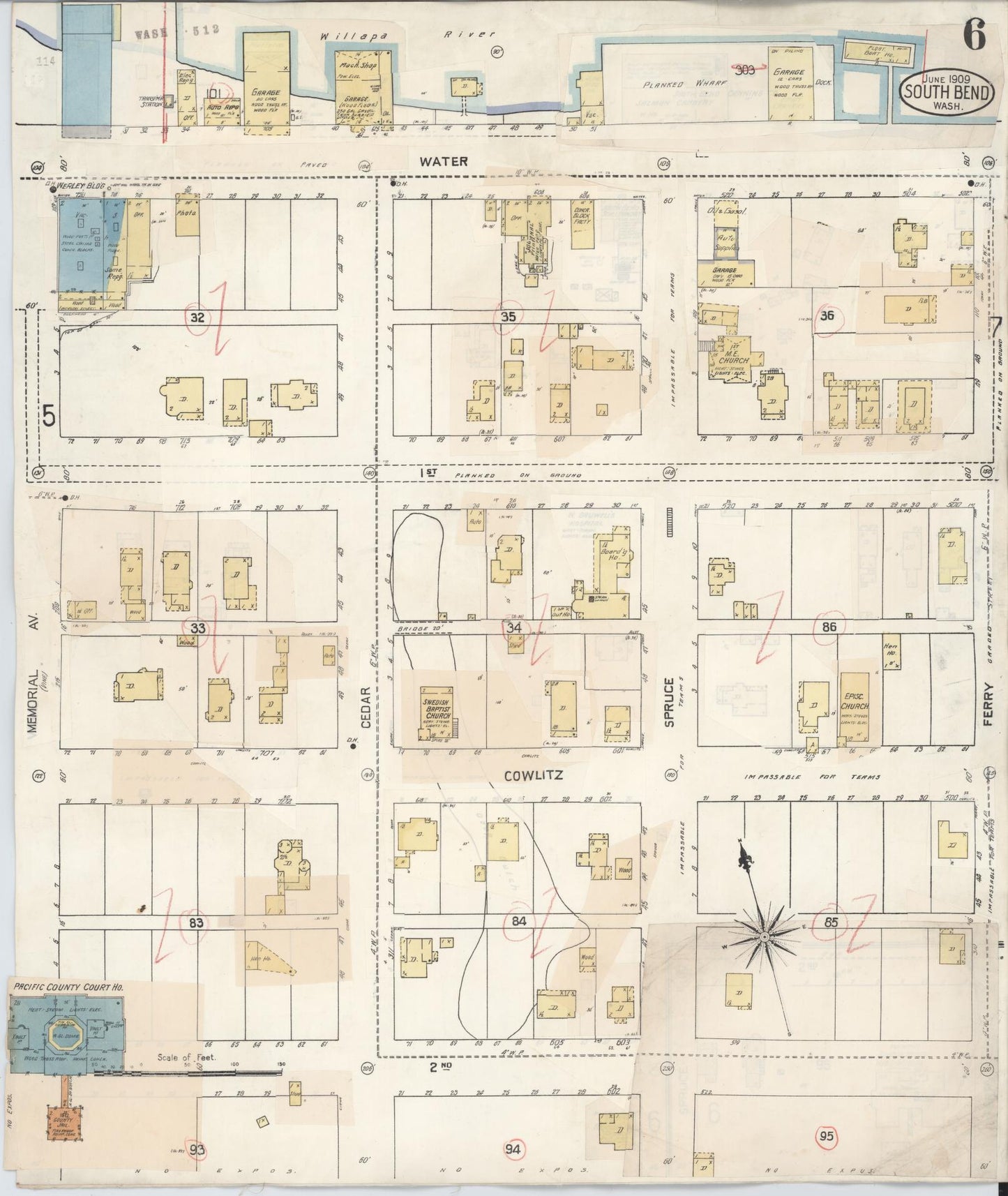 Sanborn Fire Insurance Map from South Bend, Pacific County, Washington (1929), Sheet #0008 - Historic Sanborn Fire Insurance Map Print, vintage old map wall art, antique decor, genealogy gift, Washington Washington map