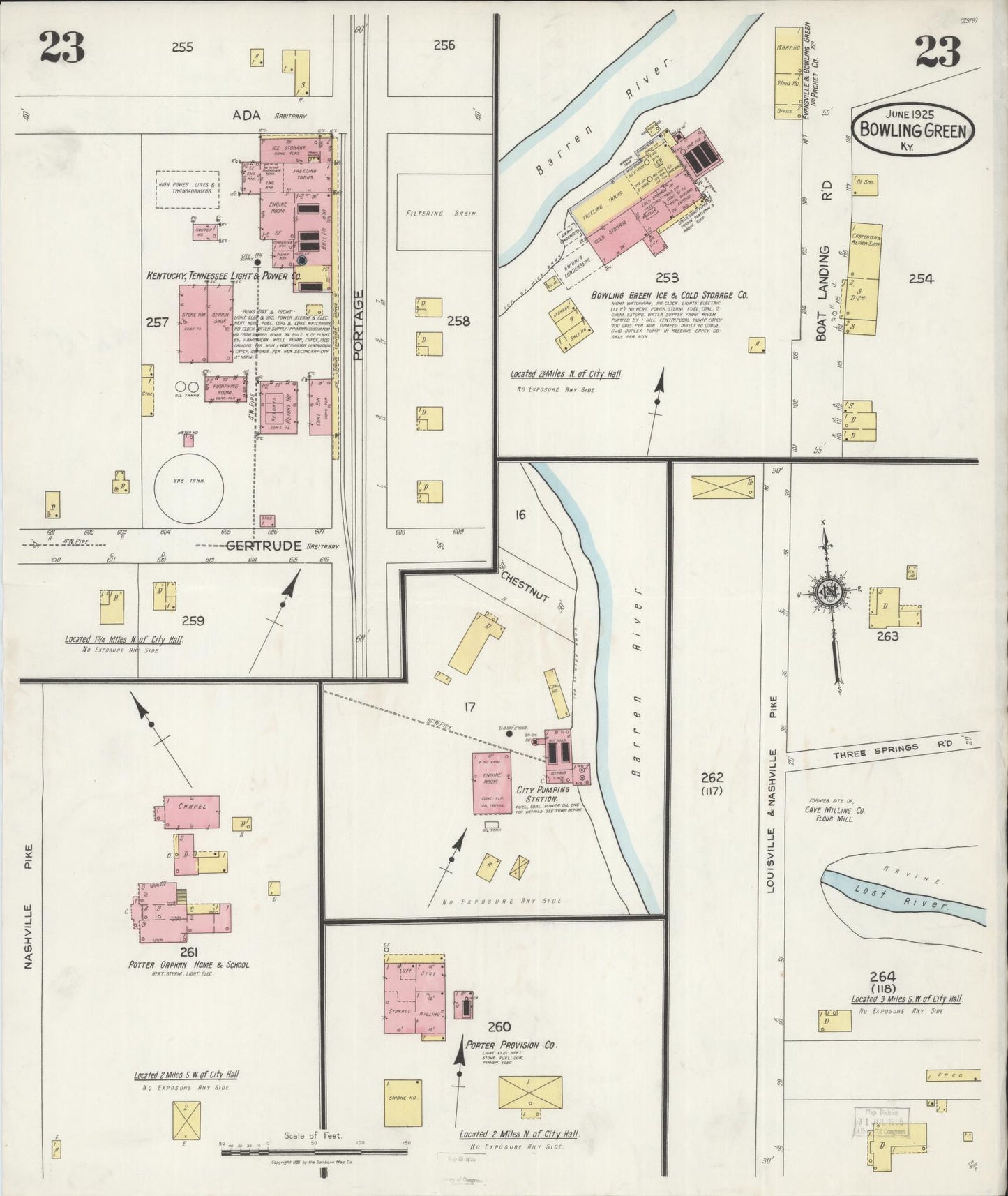 Sanborn Fire Insurance Map from Bowling Green, Warren County, Kentucky (1925), Sheet #0023 - Complete Map Set gallery image, historic Sanborn map, vintage wall art, Kentucky Kentucky