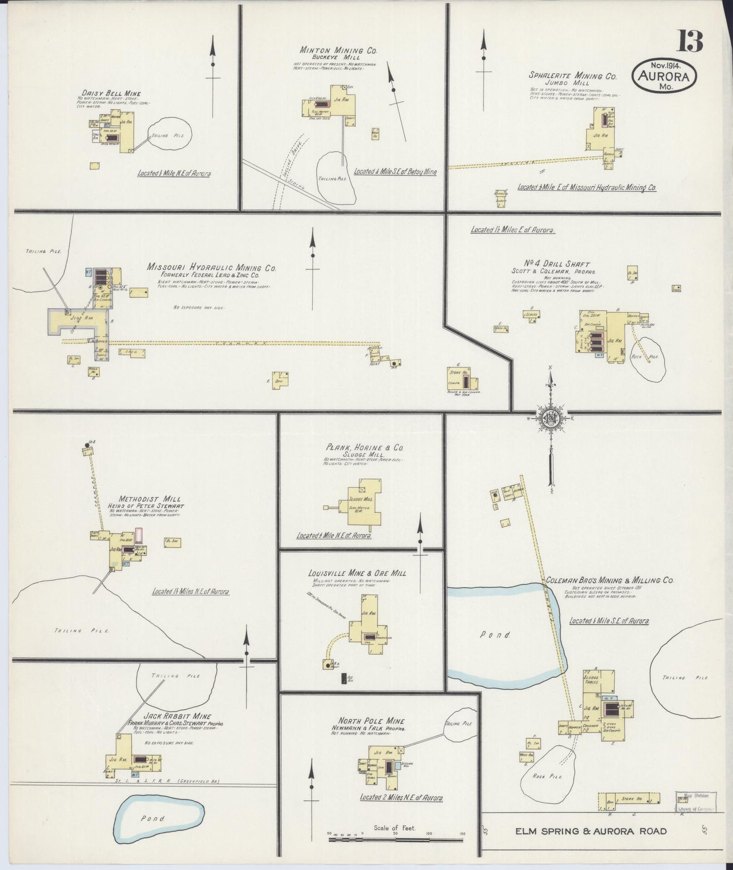 Sanborn Fire Insurance Map from Aurora, Lawrence County, Missouri (1914), Sheet #0013 - Historic Sanborn Fire Insurance Map Print, vintage old map wall art, antique decor, genealogy gift, Missouri Missouri map
