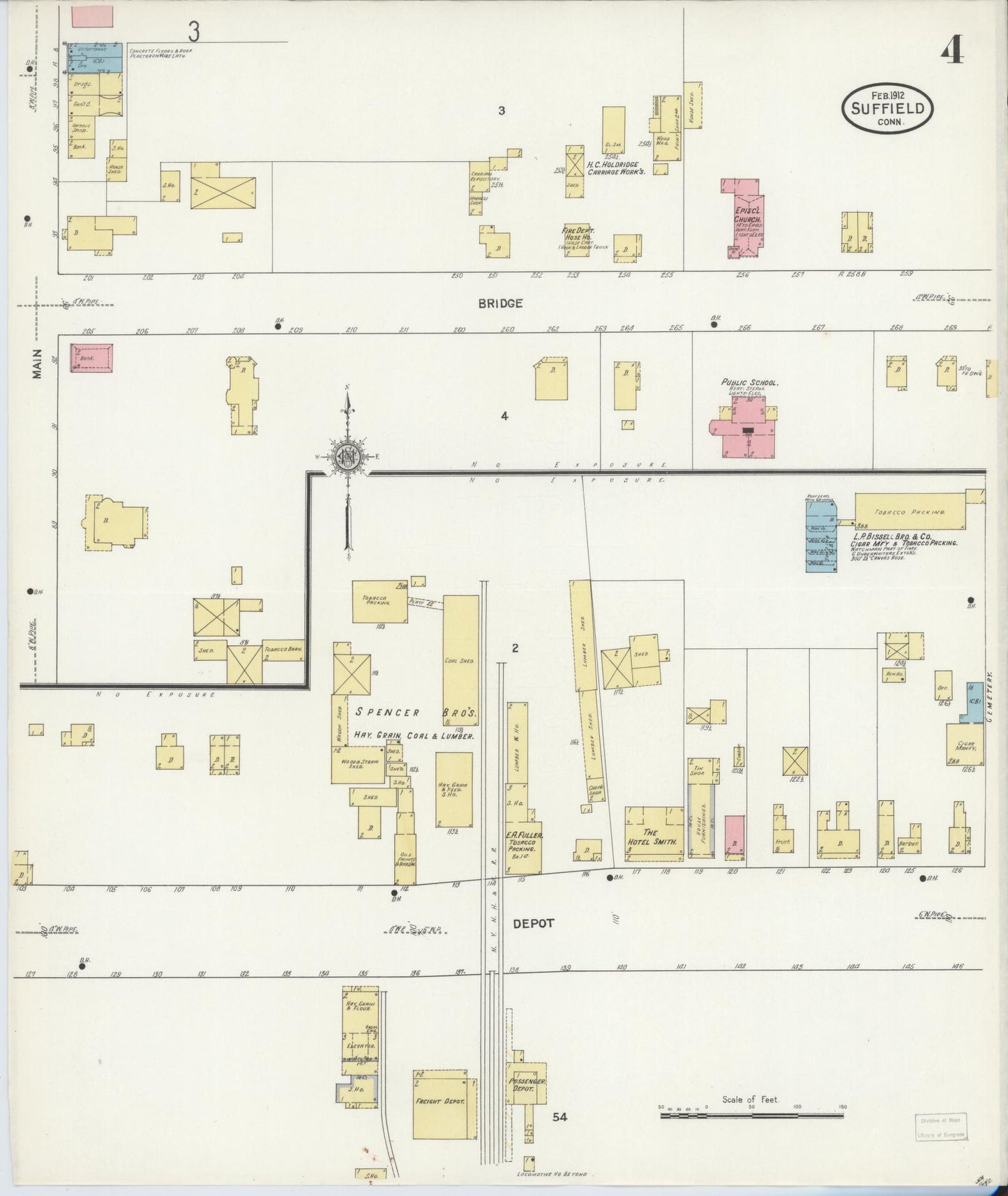Sanborn Fire Insurance Map from Suffield, Hartford County, Connecticut (1912), Sheet #0004 - Complete Map Set gallery image, historic Sanborn map, vintage wall art, Connecticut Connecticut
