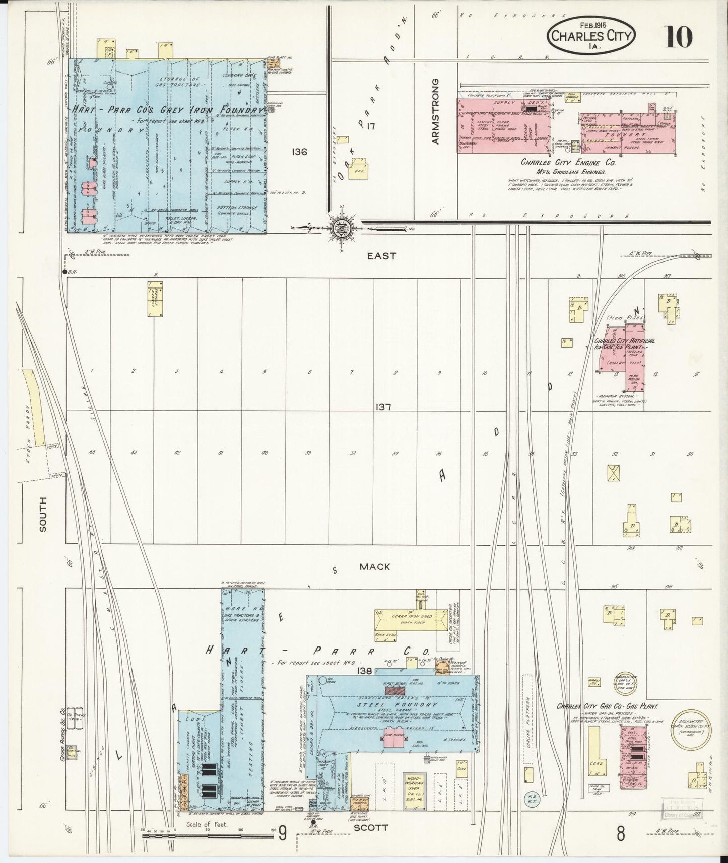 Sanborn Fire Insurance Map from Charles City, Floyd County, Iowa (1915), Sheet #0010 - Historic Sanborn Fire Insurance Map Print, vintage old map wall art