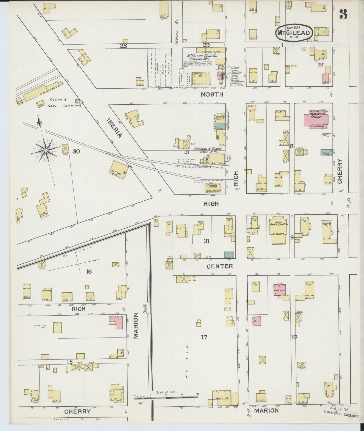 Sanborn Fire Insurance Map from Mount Gilead, Morrow County, Ohio (1892), Sheet #0003 - Historic Sanborn Fire Insurance Map Print, vintage old map wall art, antique decor, genealogy gift, Ohio Ohio map