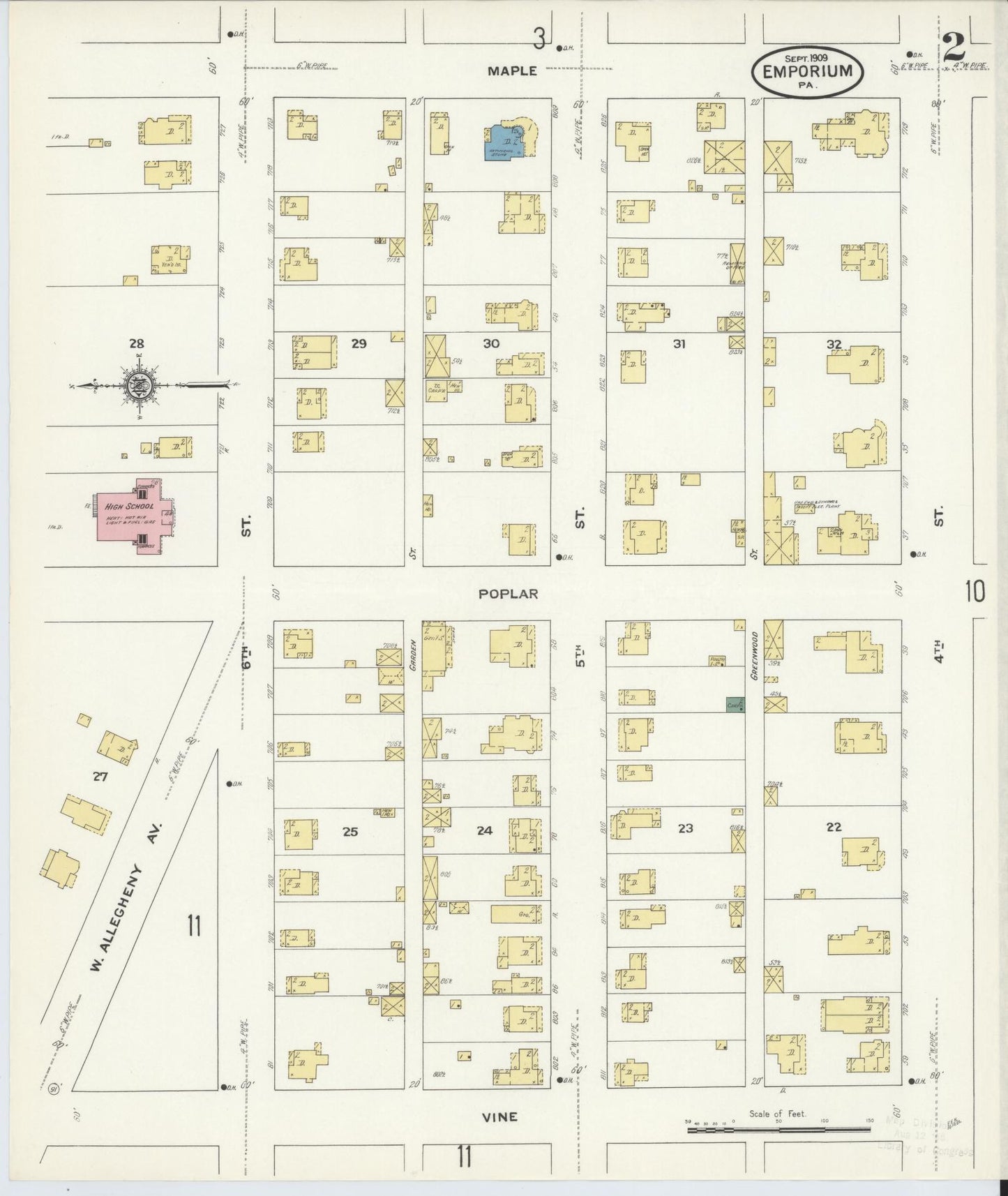 Sanborn Fire Insurance Map from Emporium, Cameron County, Pennsylvania (1909), Sheet #0002 - Historic Sanborn Fire Insurance Map Print, vintage old map wall art, antique decor, genealogy gift, Pennsylvania Pennsylvania map