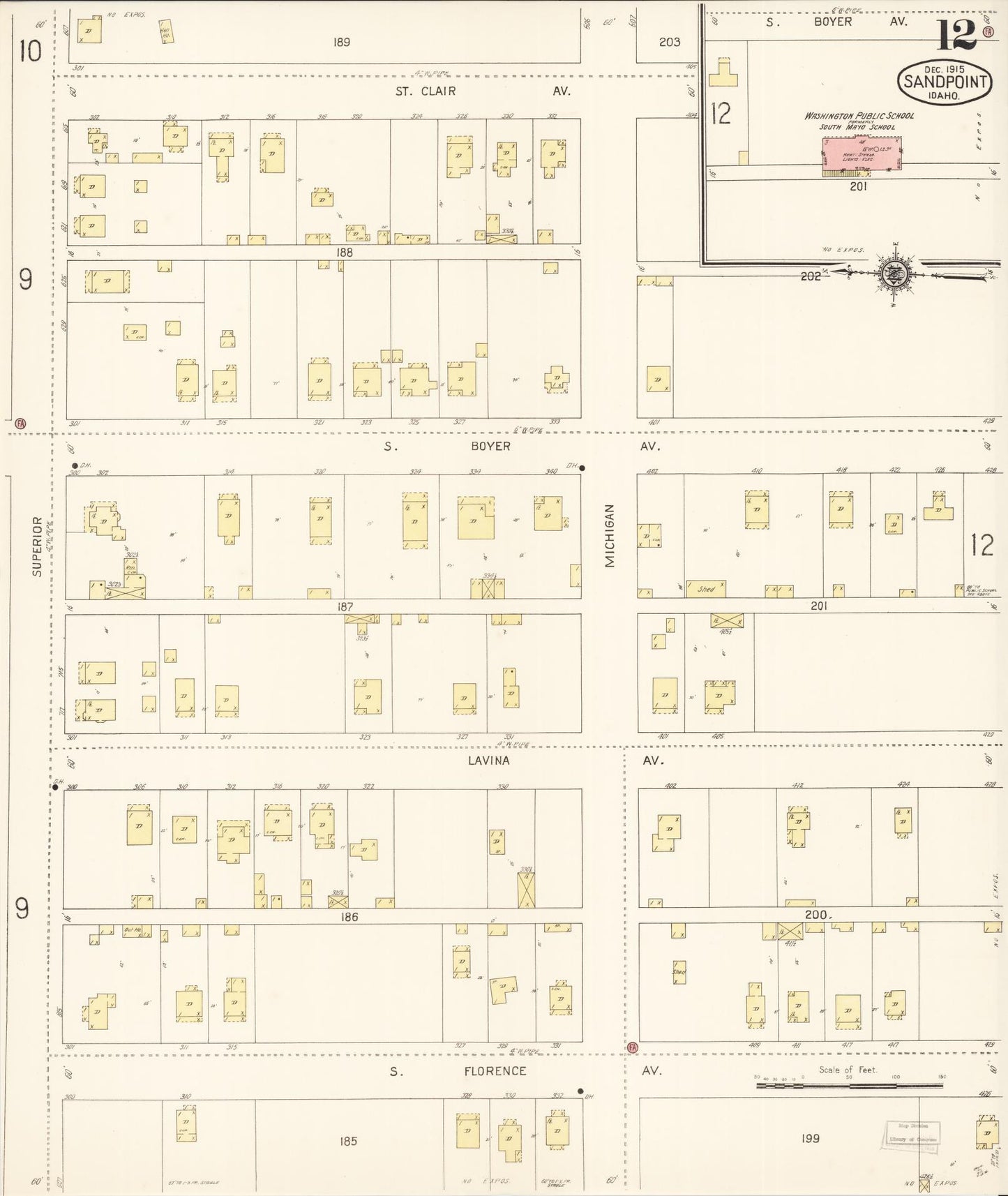 Sanborn Fire Insurance Map from Sandpoint, Bonner County, Idaho (1915), Sheet #0012 - Historic Sanborn Fire Insurance Map Print, vintage old map wall art, antique decor, genealogy gift, Idaho Idaho map