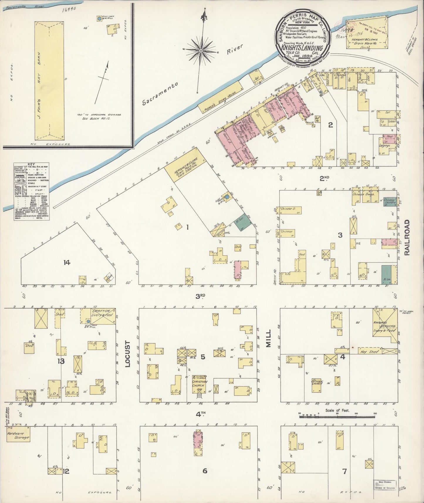 Sanborn Fire Insurance Map from Knights Landing, Yolo County, California (1894), Sheet #0001 - Historic Sanborn Fire Insurance Map Print, vintage old map wall art, antique decor, genealogy gift, California California map