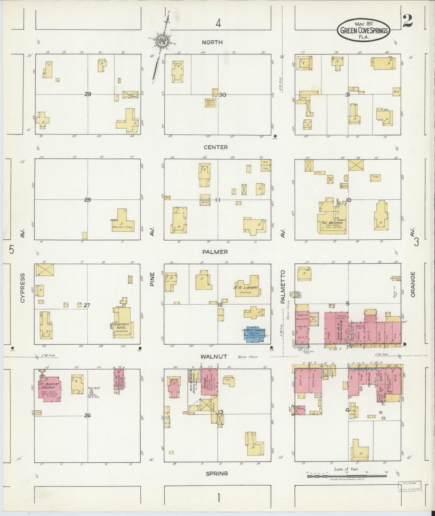 Sanborn Fire Insurance Map from Green Cove Springs, Clay County, Florida (1917), Sheet #0002 - Historic Sanborn Fire Insurance Map Print, vintage old map wall art, antique decor, genealogy gift, Florida Florida map