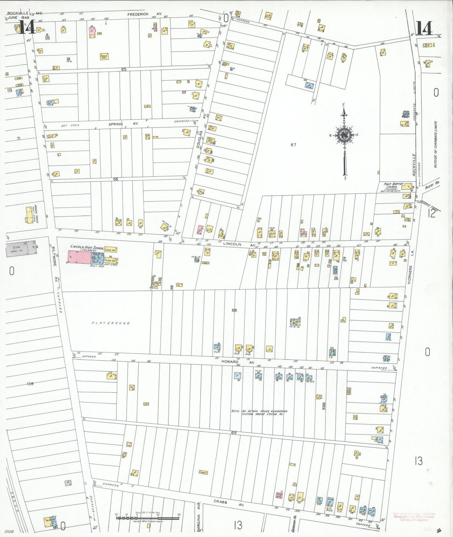 Sanborn Fire Insurance Map from Rockville, Montgomery County, Maryland (1949), Sheet #0014 - Historic Sanborn Fire Insurance Map Print, vintage old map wall art