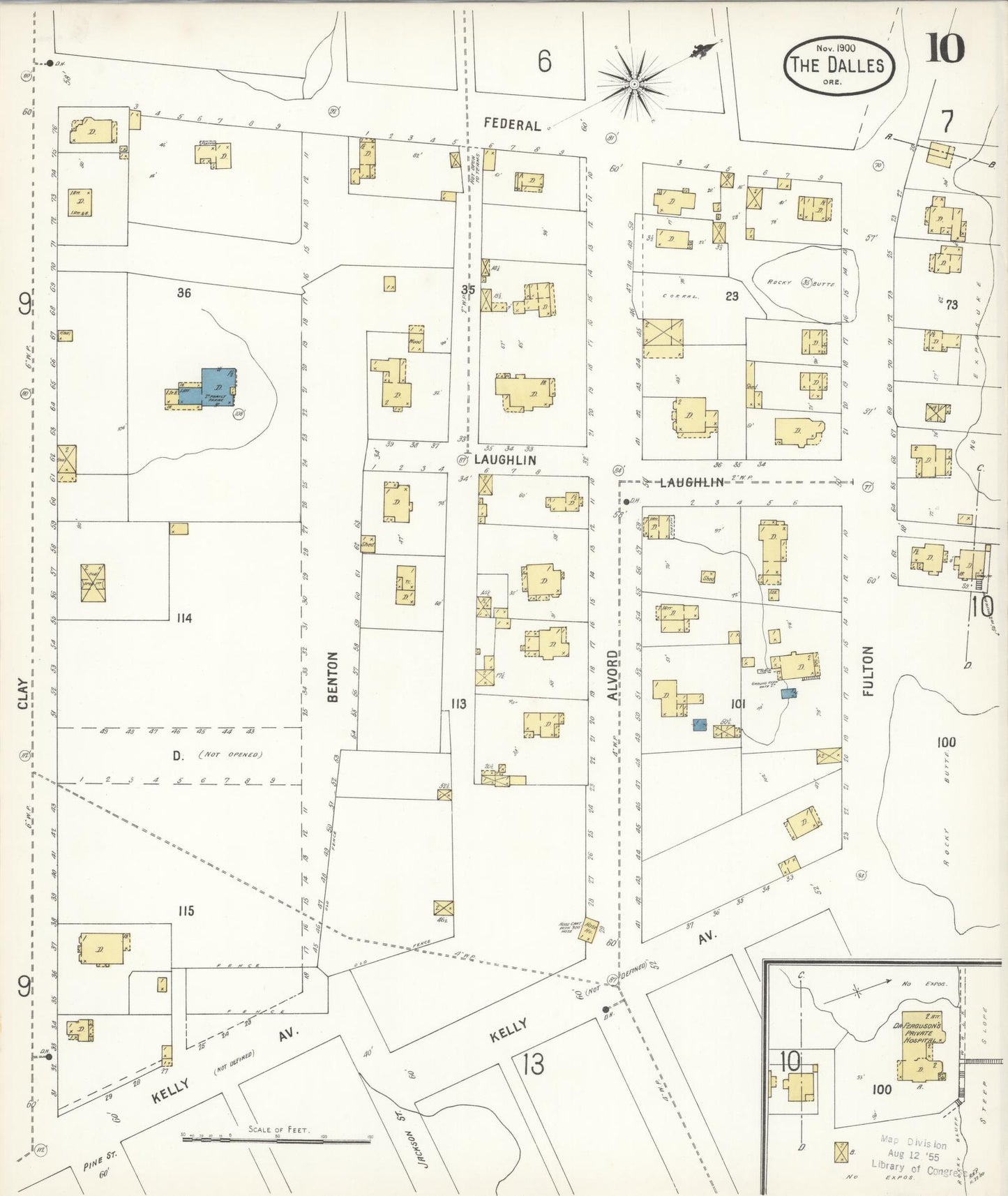 Sanborn Fire Insurance Map from The Dalles, Wasco County, Oregon (1900), Sheet #0010 - Historic Sanborn Fire Insurance Map Print, vintage old map wall art, antique decor, genealogy gift, Oregon Oregon map