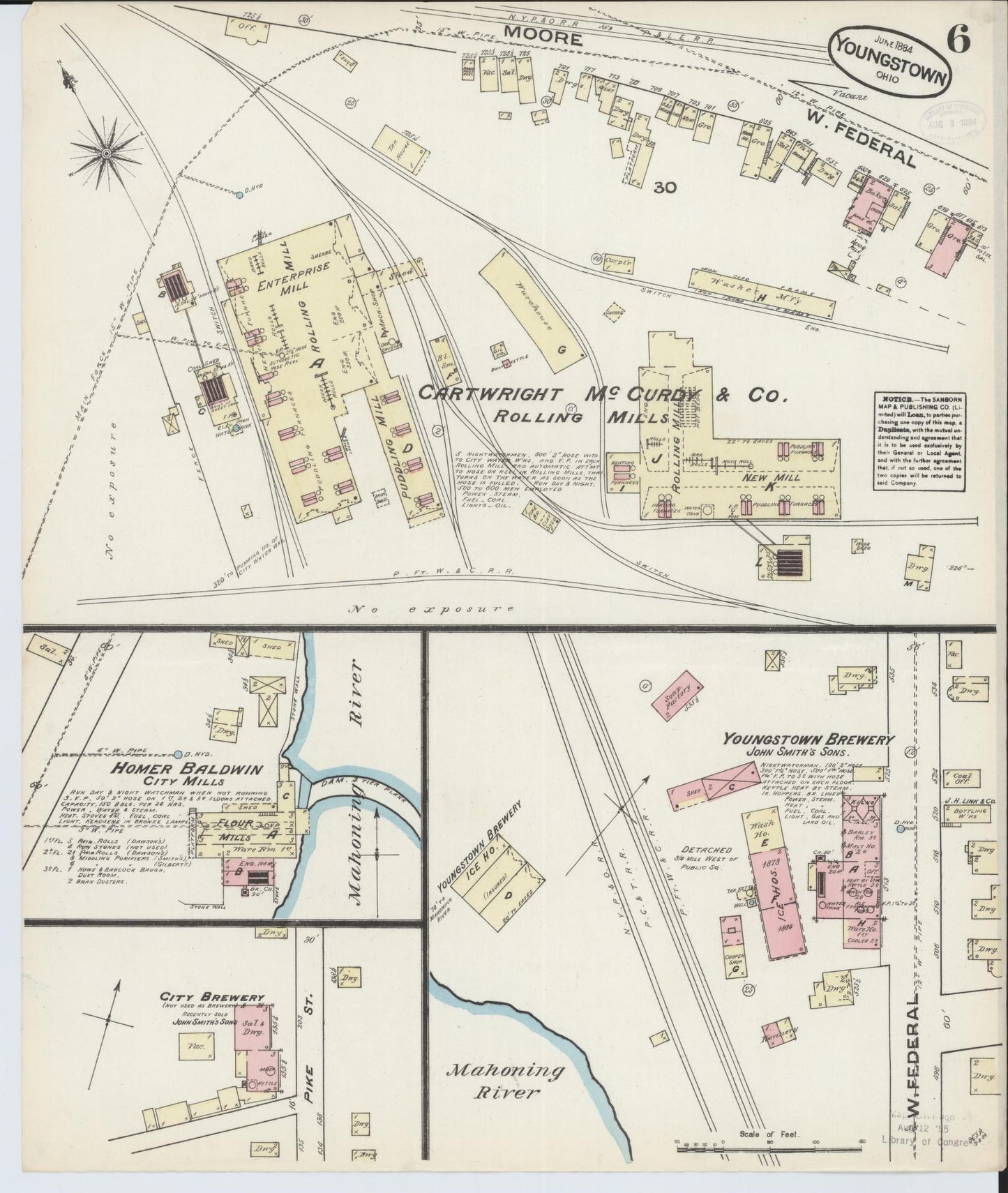 Sanborn Fire Insurance Map from Youngstown, Mahoning County, Ohio (1884), Sheet #0006 - Historic Sanborn Fire Insurance Map Print, vintage old map wall art, antique decor, genealogy gift, Ohio Ohio map