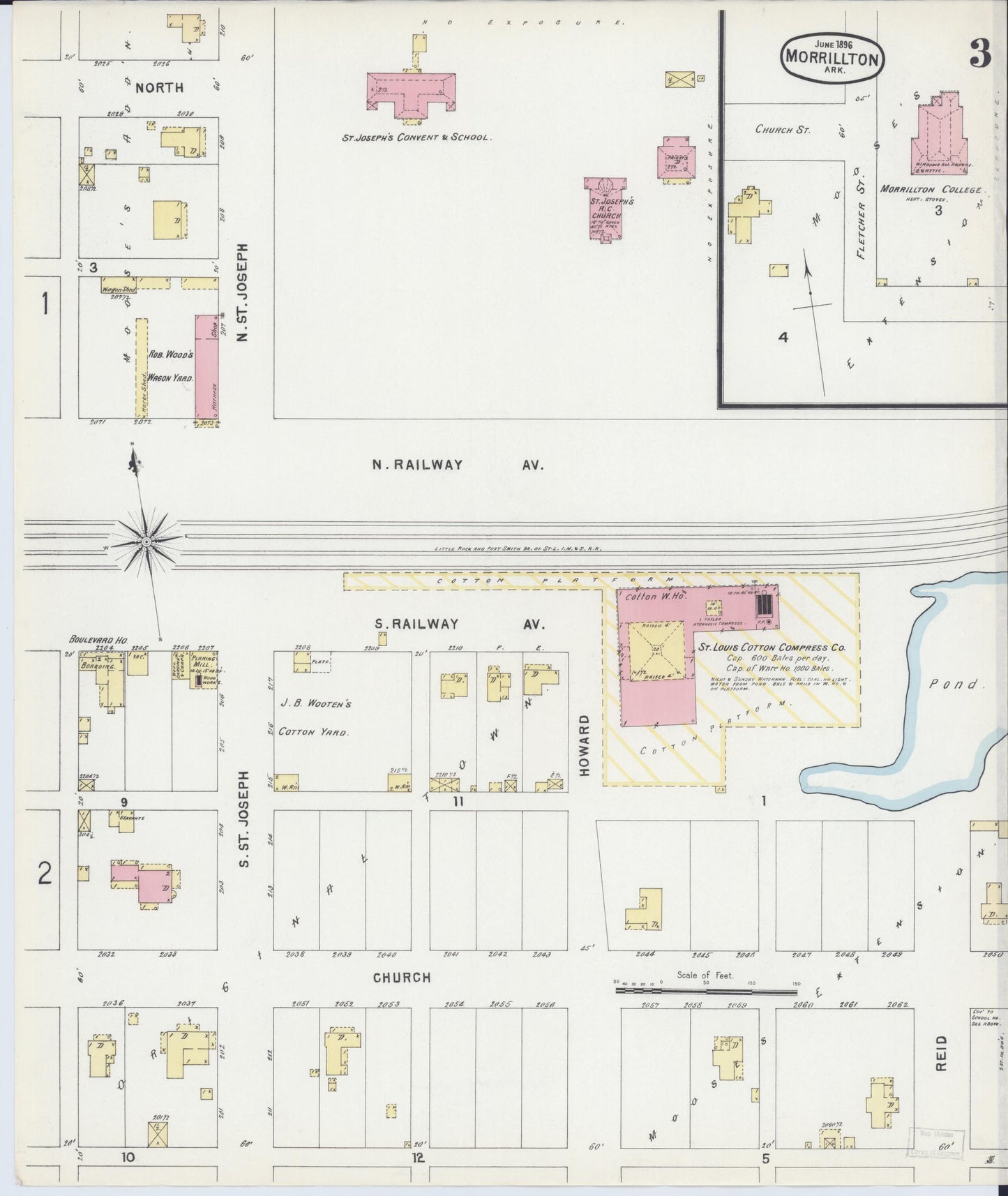 Sanborn Fire Insurance Map from Morrilton, Conway County, Arkansas (1896), Sheet #0003 - Historic Sanborn Fire Insurance Map Print, vintage old map wall art, antique decor, genealogy gift, Arkansas Arkansas map