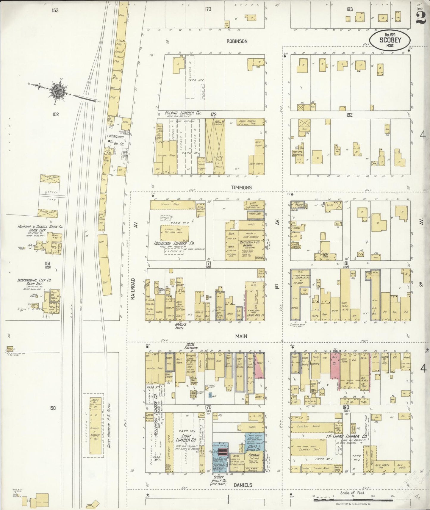 Sanborn Fire Insurance Map from Scobey, Daniels County, Montana (1920), Sheet #0002 - Historic Sanborn Fire Insurance Map Print, vintage old map wall art, antique decor, genealogy gift, Montana Montana map