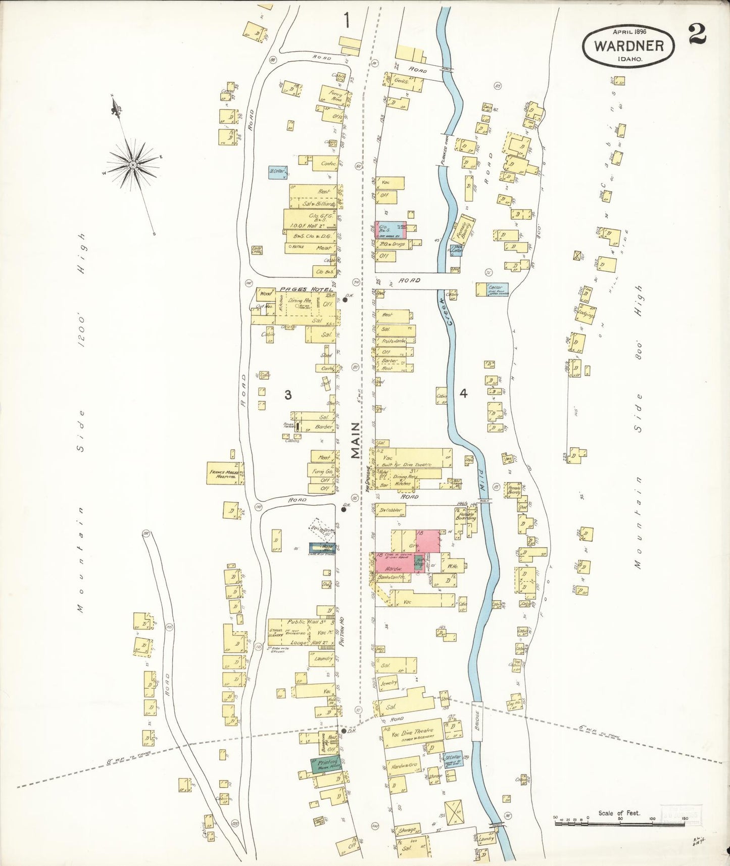 Sanborn Fire Insurance Map from Wardner, Shoshone County, Idaho (1896), Sheet #0002 - Complete Map Set gallery image, historic Sanborn map, vintage wall art, Idaho Idaho