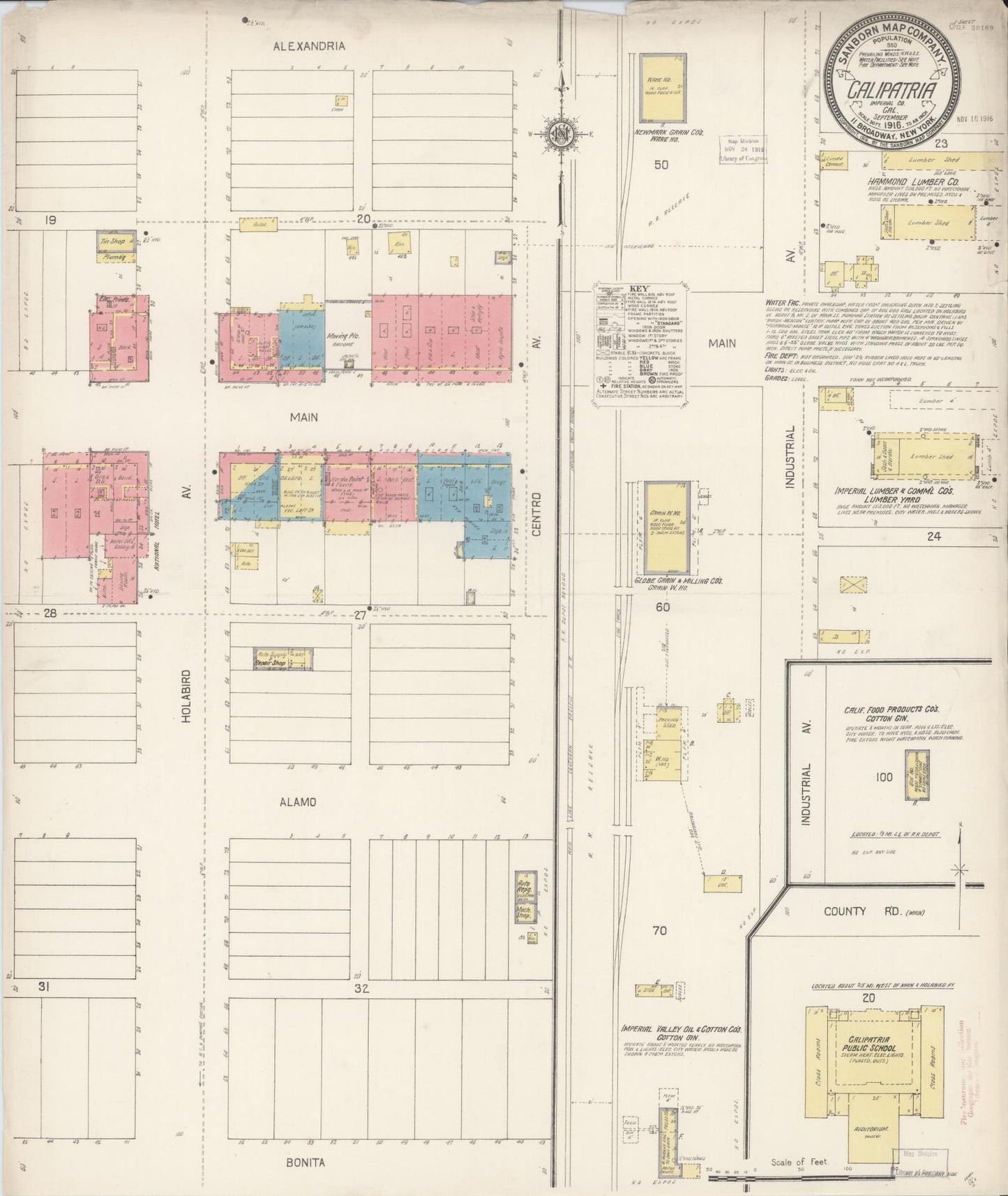 Sanborn Fire Insurance Map from Calipatria, Imperial County, California (1916), Sheet #0001 - Historic Sanborn Fire Insurance Map Print, vintage old map wall art, antique decor, genealogy gift, California California map